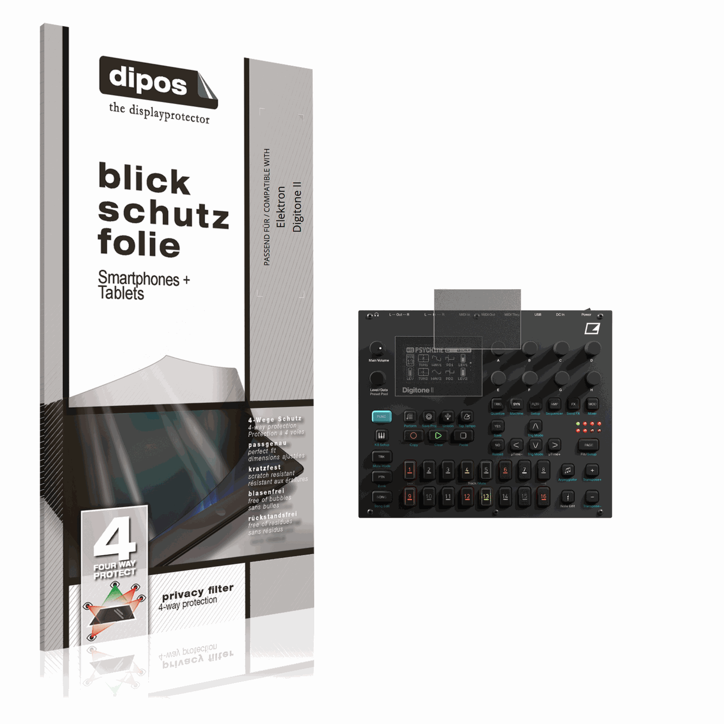 Blickschutzfolie von dipos passend für Elektron Digitone II, präziser Zuschnitt und blasenfrei montiert
