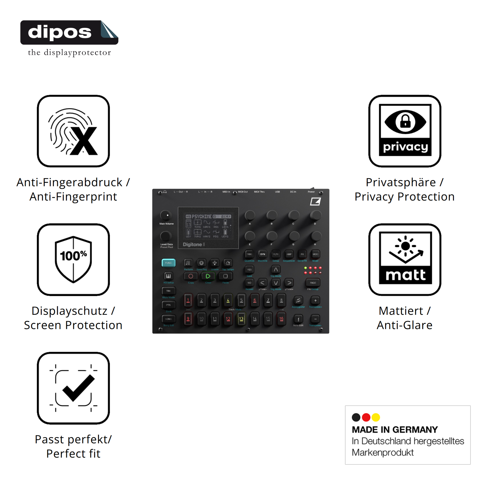 Privatsphäre-Schutz durch Sichtschutz-Folie passend zugeschnitten für Elektron Digitone II