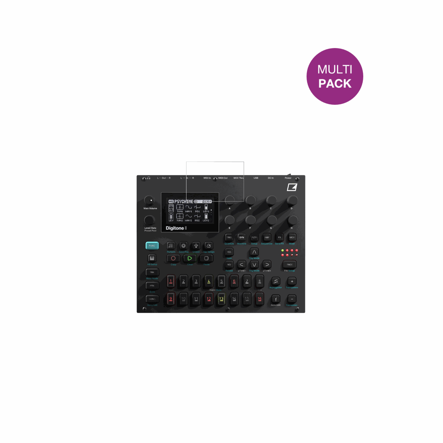 ElektronDigitone II mit aufgebrachter dipos Displayschutzfolie, glasklare Darstellung ohne Einschränkungen