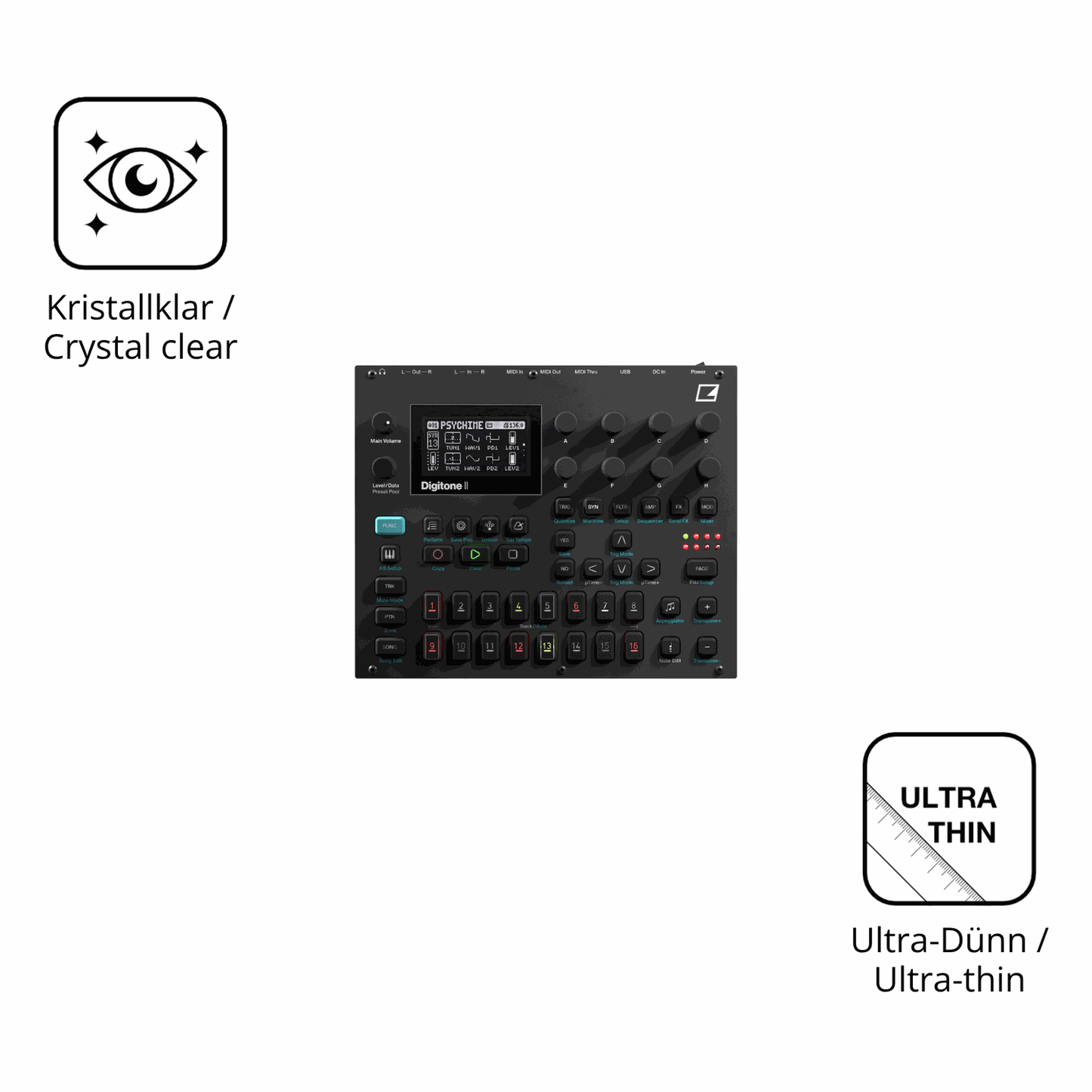 Dünne und klare Folie passend zugeschnitten für Elektron Digitone II