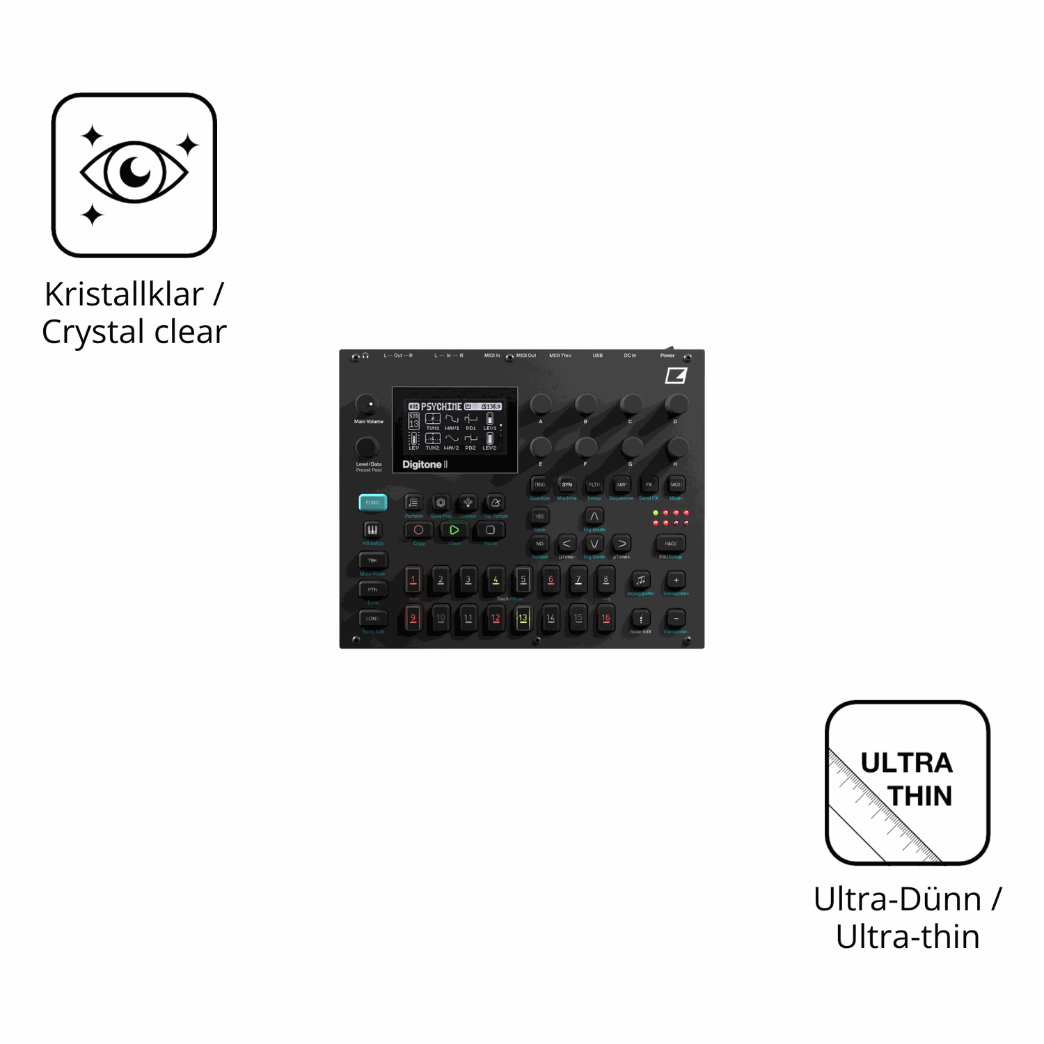 Dünne und klare Folie passend zugeschnitten für Elektron Digitone II