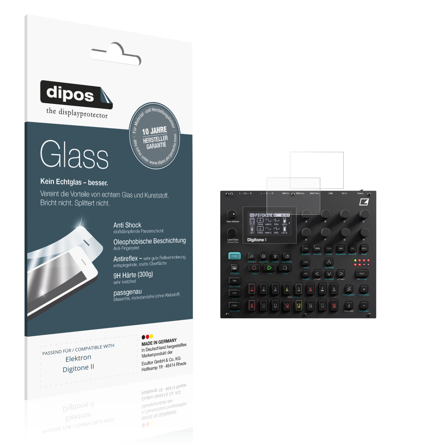 Matte Displayschutzfolie von dipos passend für Elektron Digitone II, 9H kratzfest und blasenfrei montiert