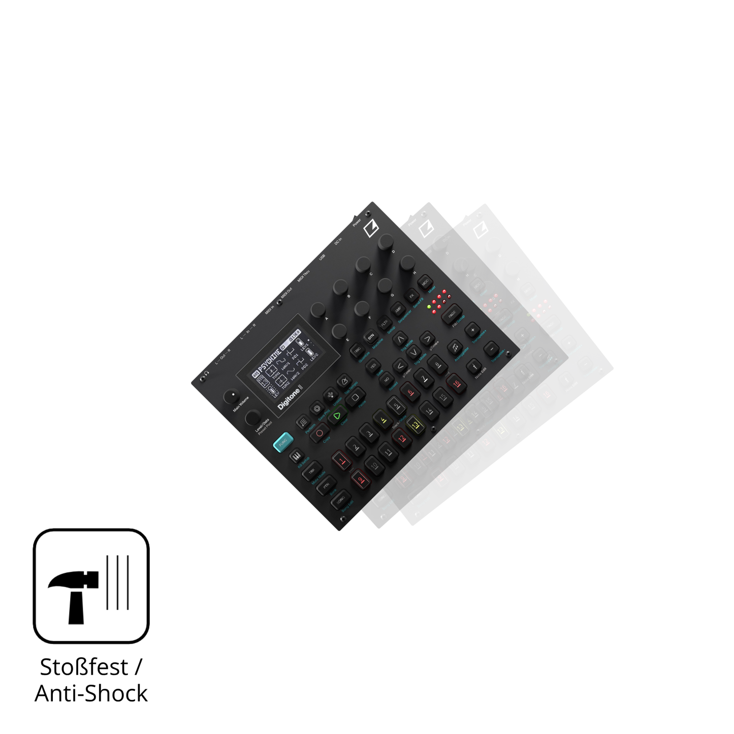 Schutz gegen Kratzer auf dem Elektron Digitone II Glas durch Schlüssel, Stöße gegen die Tischkante oder Stürze