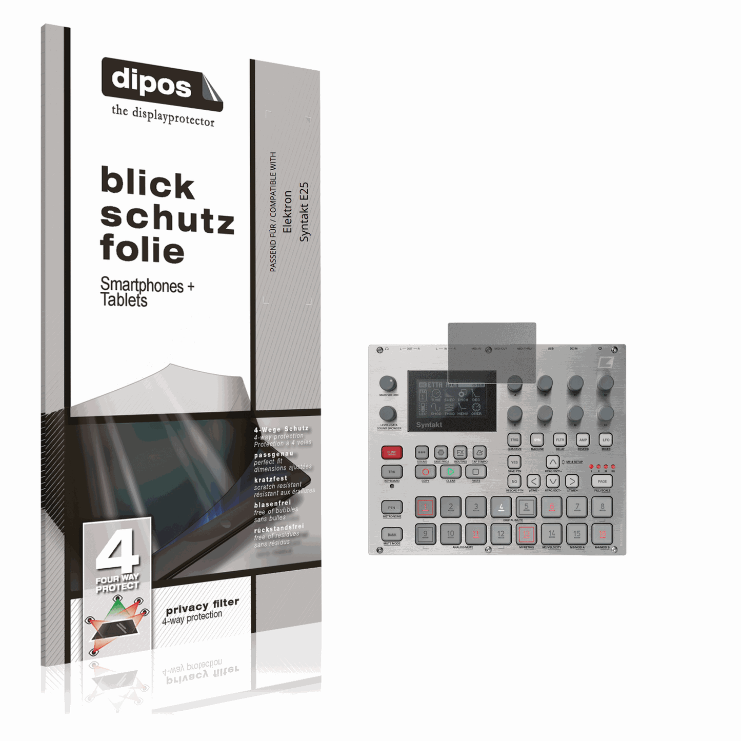 Blickschutzfolie von dipos passend für Elektron Syntakt E25, präziser Zuschnitt und blasenfrei montiert
