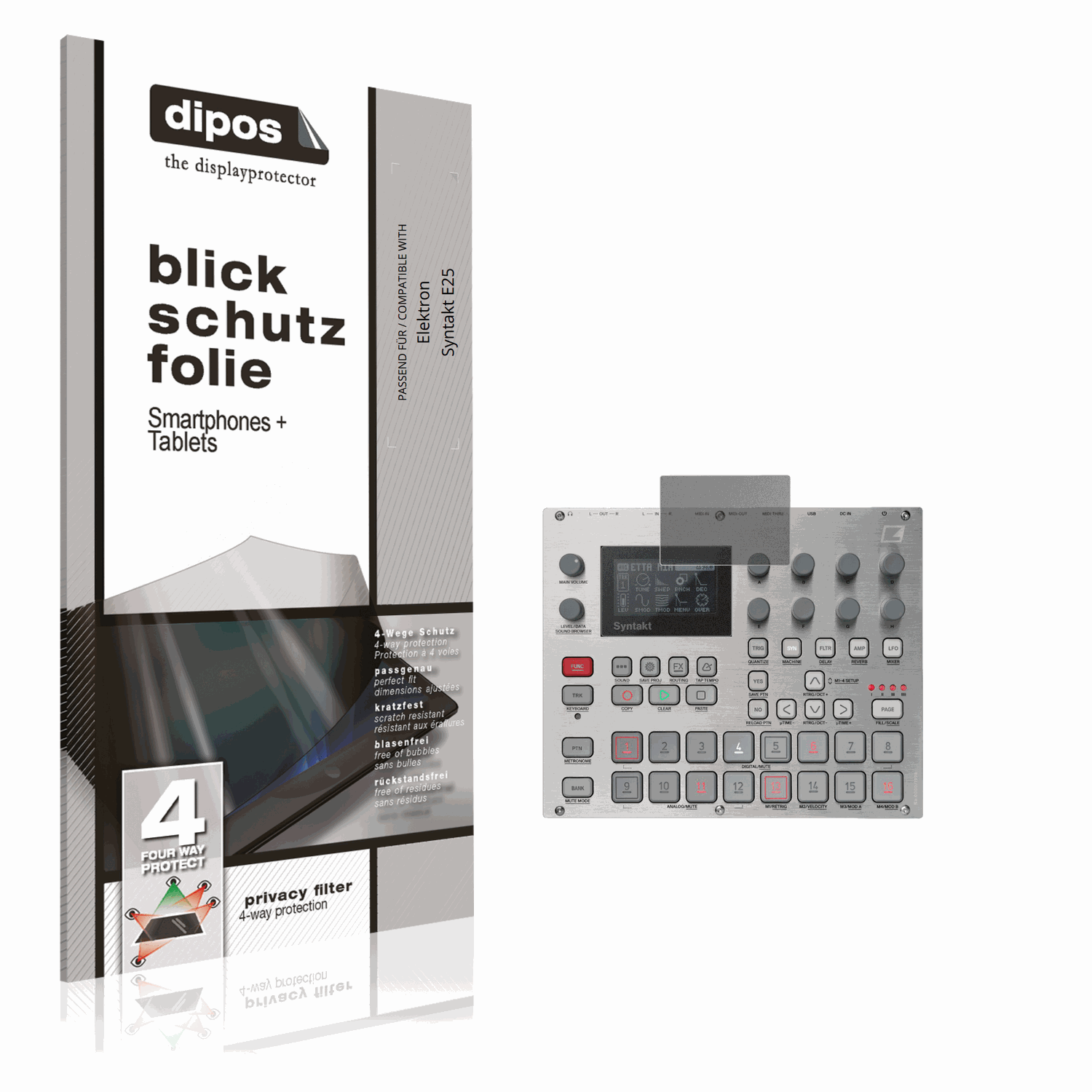 Blickschutzfolie von dipos passend für Elektron Syntakt E25, präziser Zuschnitt und blasenfrei montiert