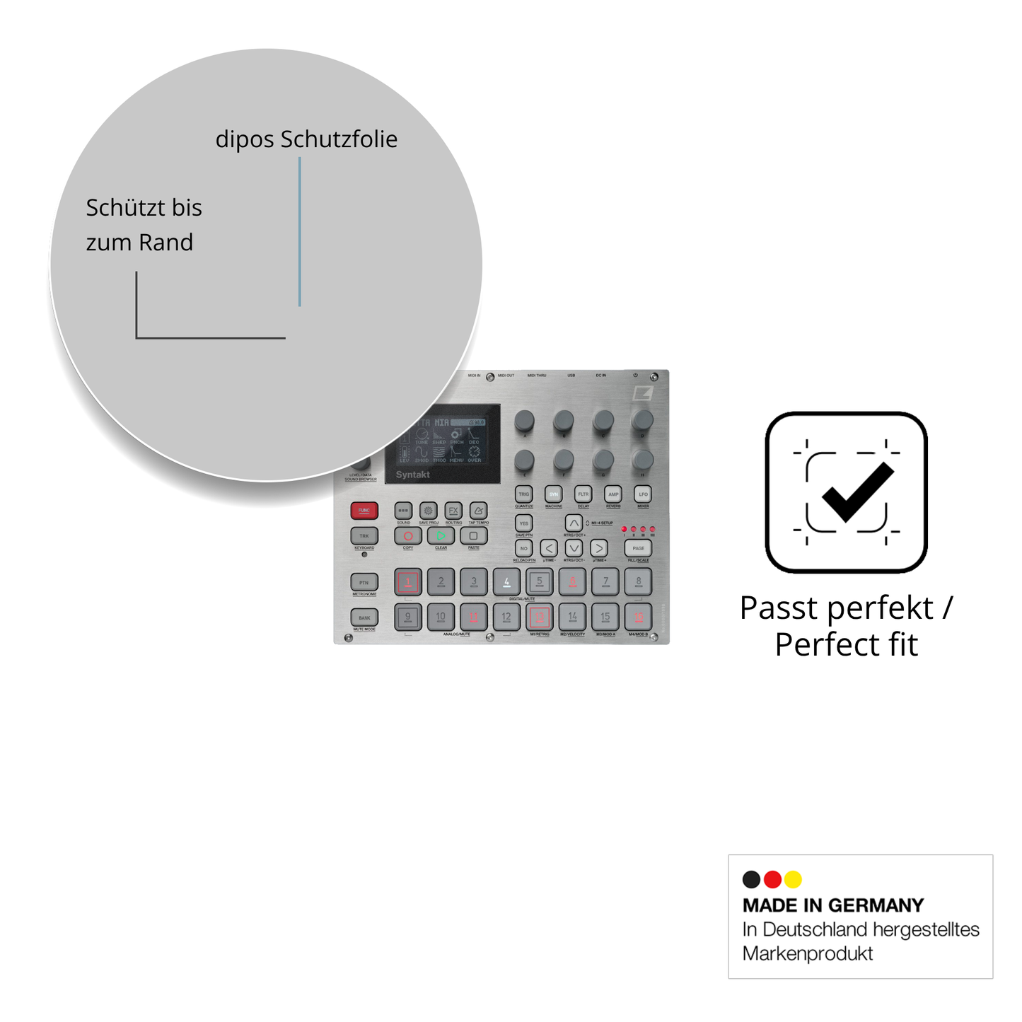 Schutz gegen Kratzer auf dem Elektron Syntakt E25 Glas durch Schlüssel oder Ähnliches