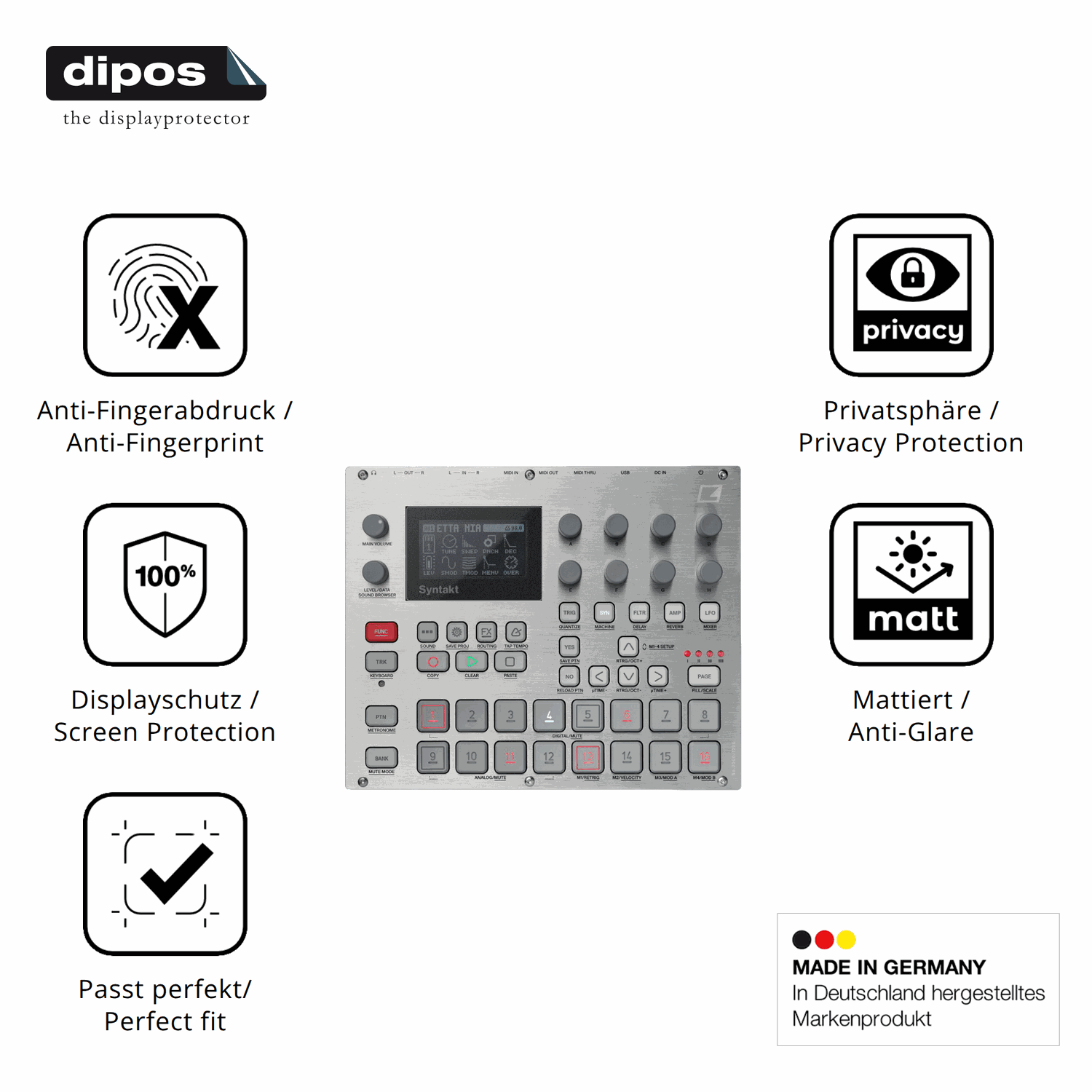 Privatsphäre-Schutz durch Sichtschutz-Folie passend zugeschnitten für Elektron Syntakt E25