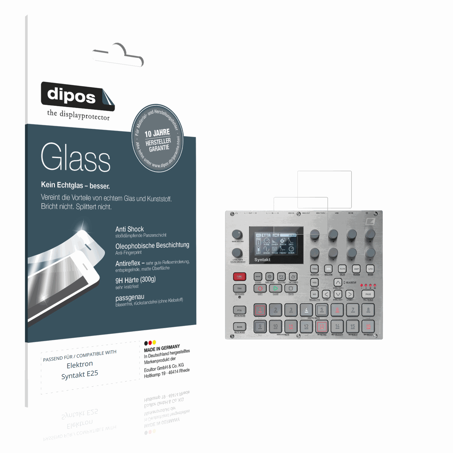 Matte Displayschutzfolie von dipos passend für Elektron Syntakt E25, 9H kratzfest und blasenfrei montiert