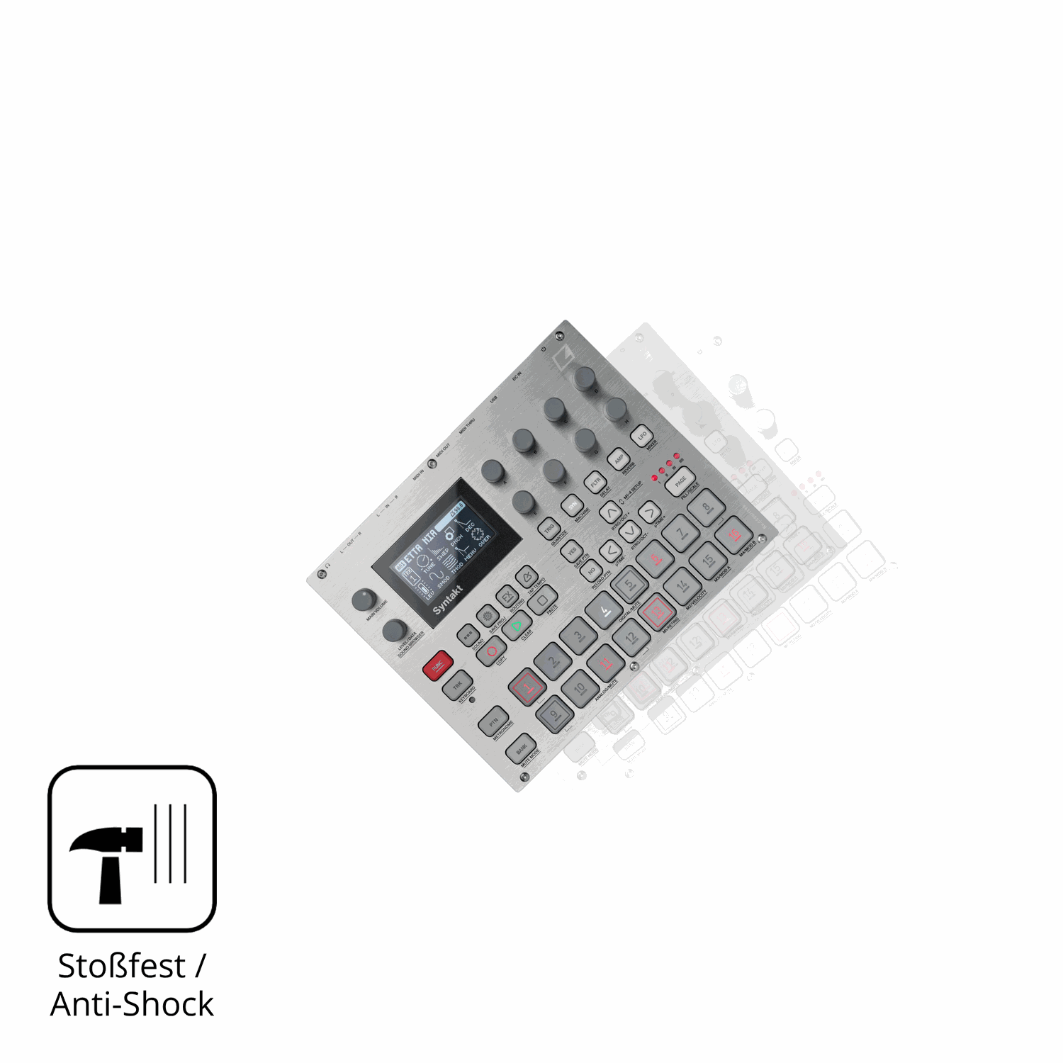 Schutz gegen Kratzer auf dem Elektron Syntakt E25 Glas durch Schlüssel, Stöße gegen die Tischkante oder Stürze