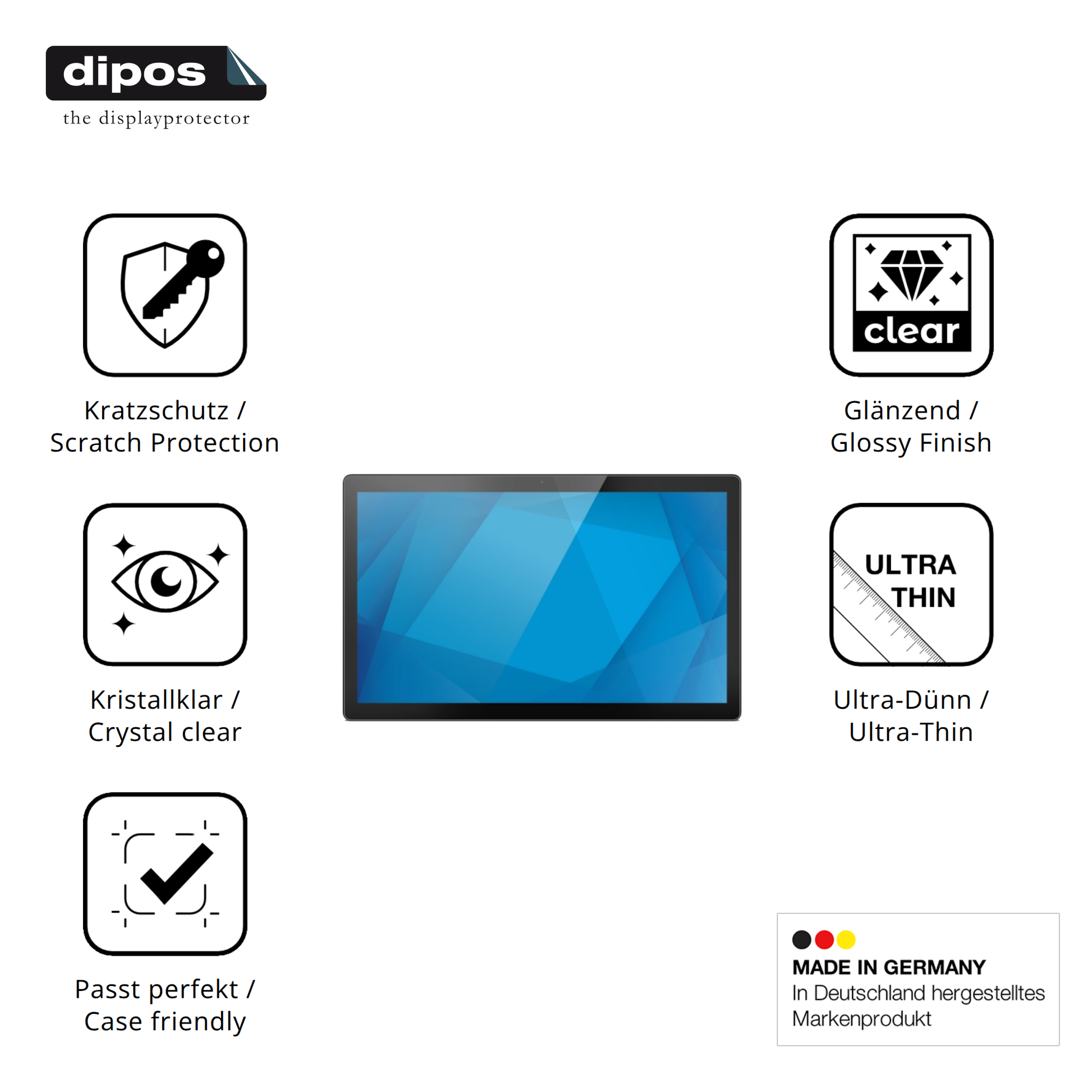Displayschutz hergestellt in Deutschland, höchste Qualität made in Germany