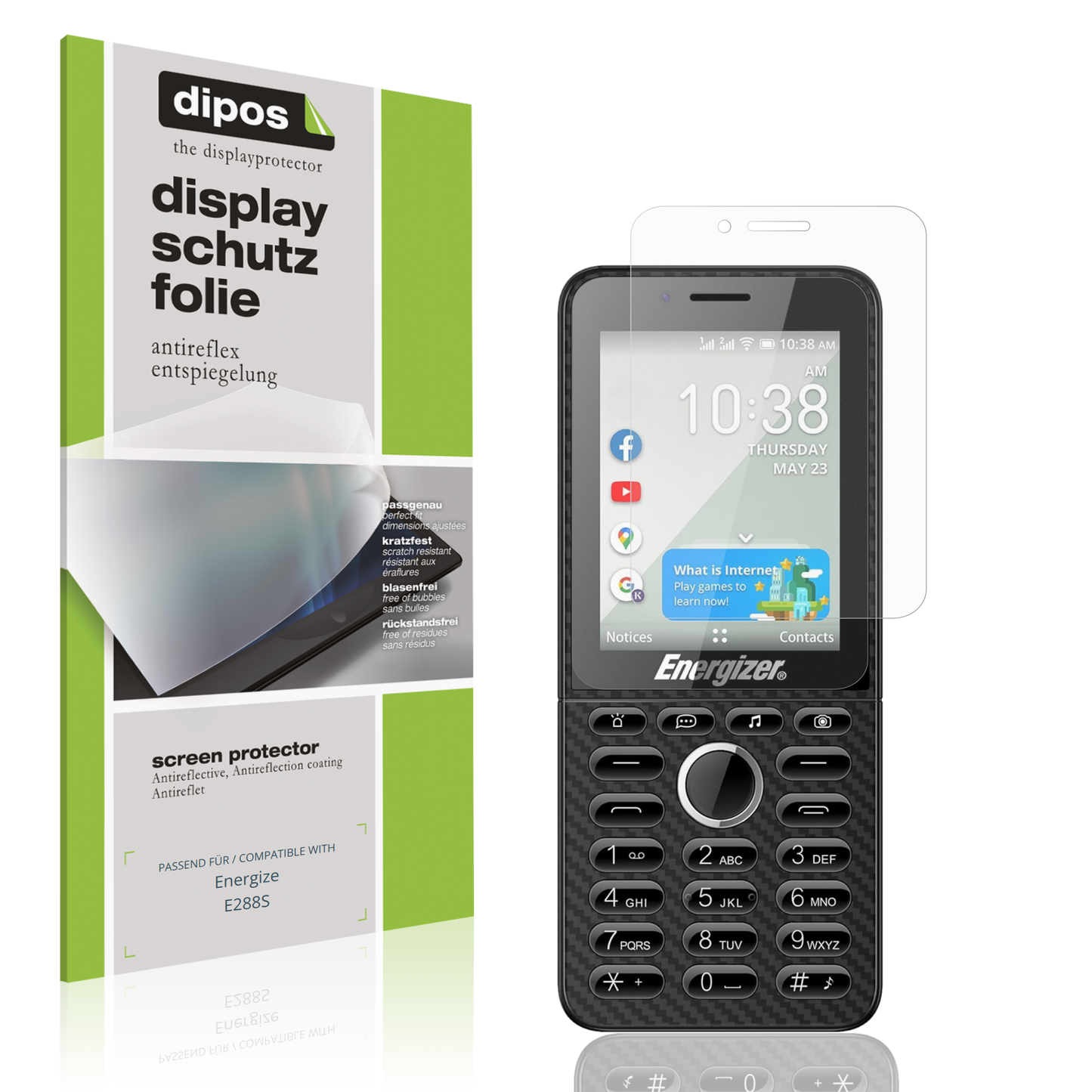 Matte Displayschutzfolie von dipos passend für Energize E288S, präziser Zuschnitt und blasenfrei montiert