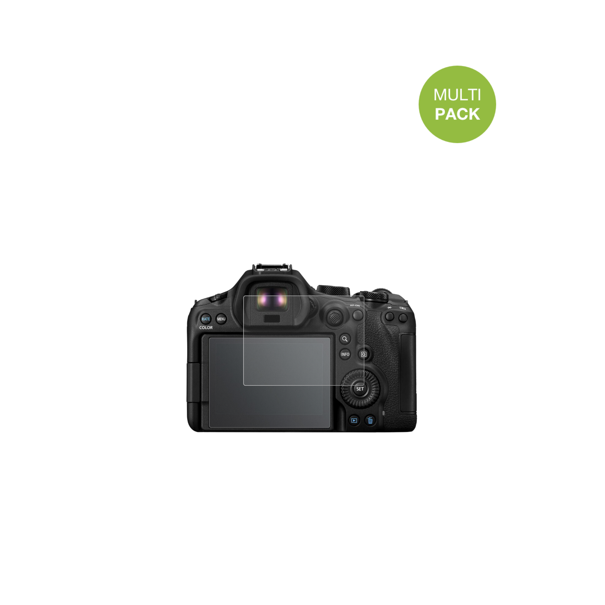 EOSR6 Mark III mit aufgebrachter dipos Displayschutzfolie, die lästige Fingerabdrücke minimiert