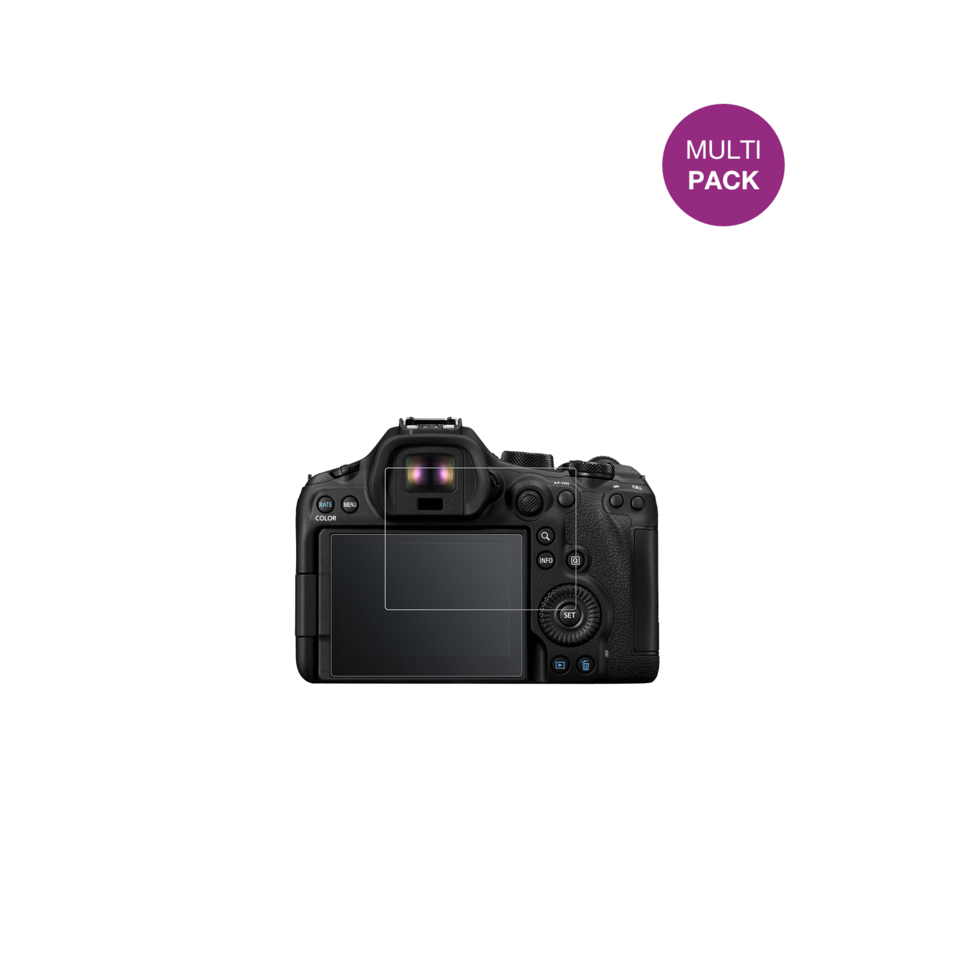 EOSR6 Mark III mit aufgebrachter dipos Displayschutzfolie, glasklare Darstellung ohne Einschränkungen