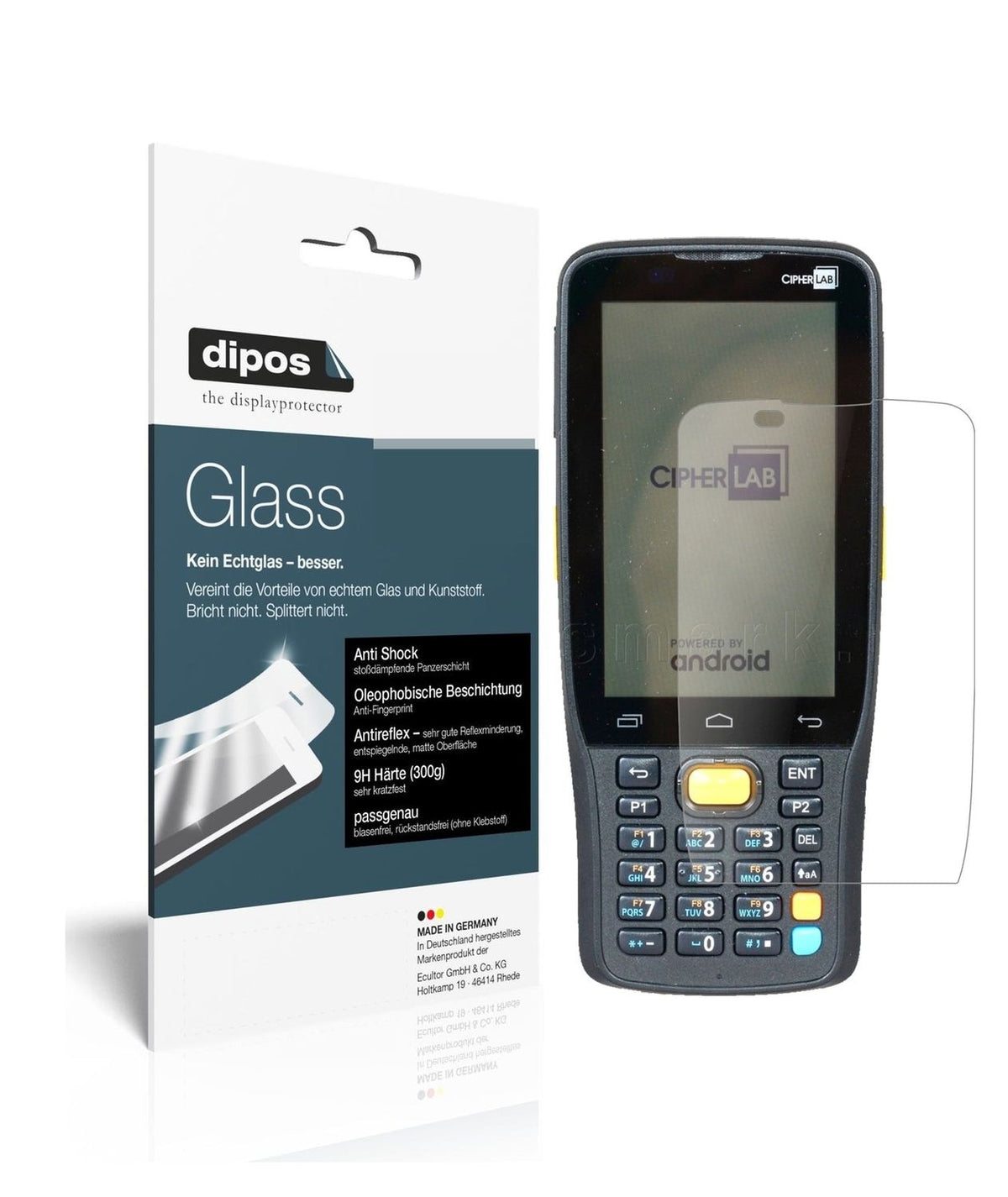 Matte Displayschutzfolie von dipos passend für CipherLab RK25, 9H kratzfest und blasenfrei montiert