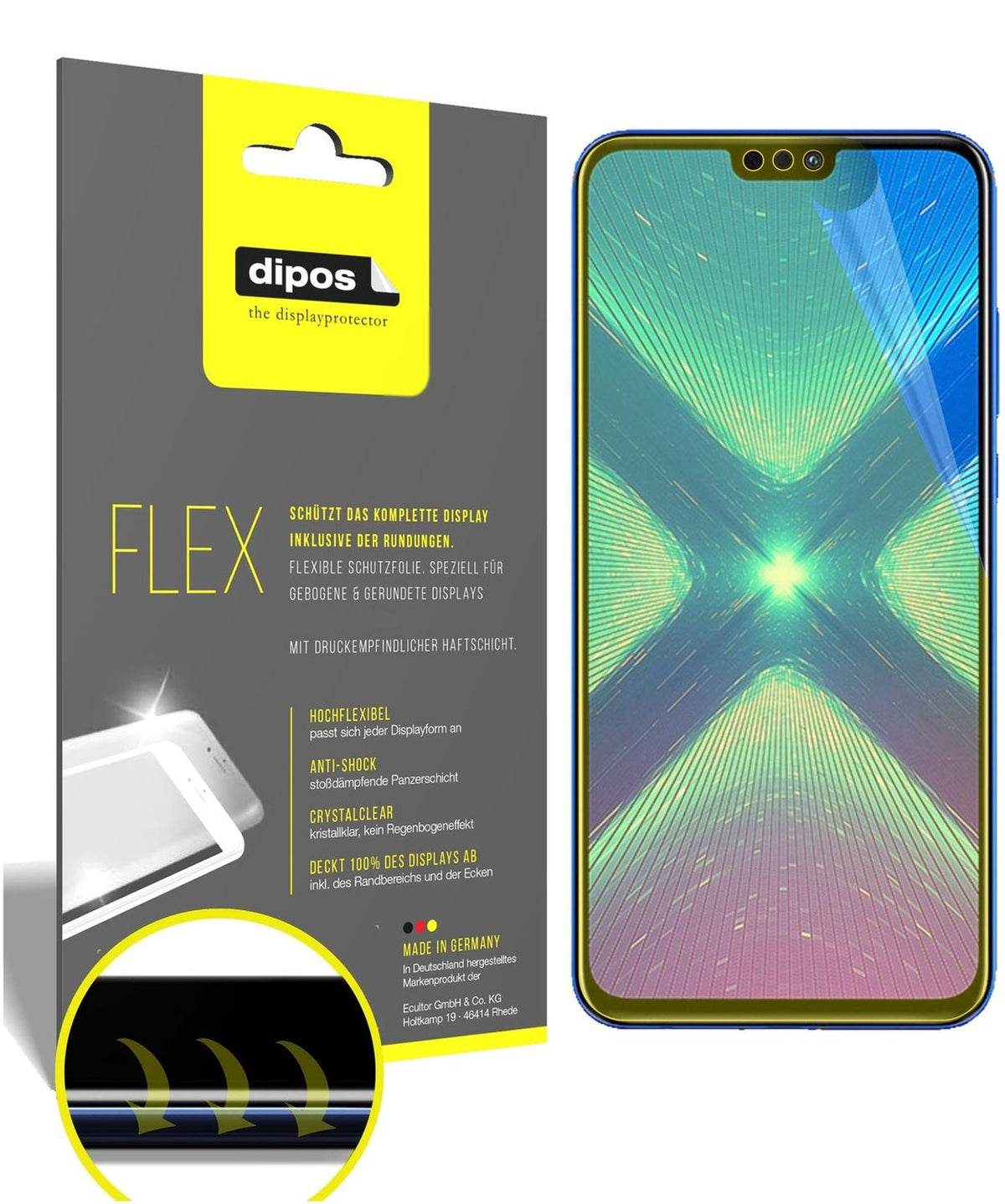 2x Screen Protector Honor View 10 Lite Protective Film covers 100% dipos Flex