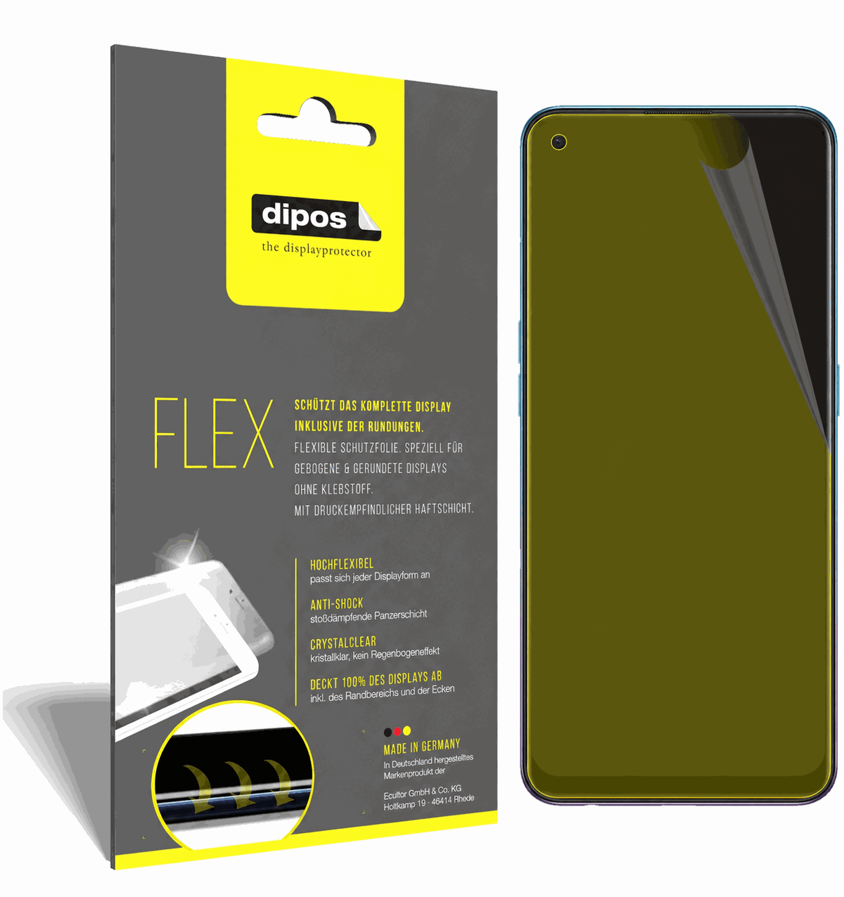 2x Screen Protector for Oppo Reno5 5G Protective Film covers 100% dipos Flex
