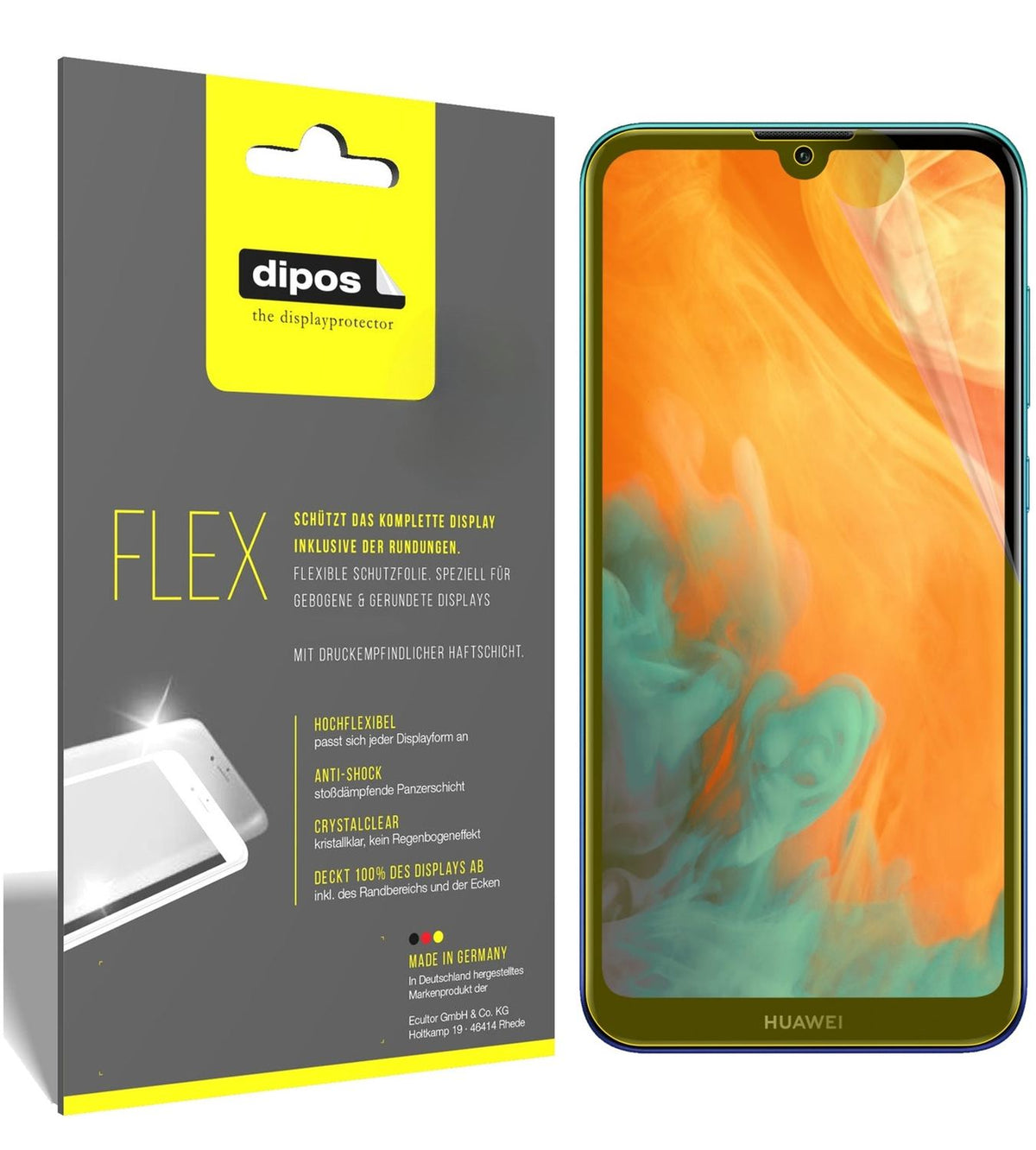 2x Screen Protector for Huawei Y7 (2019) Protective Film covers 100% dipos Flex