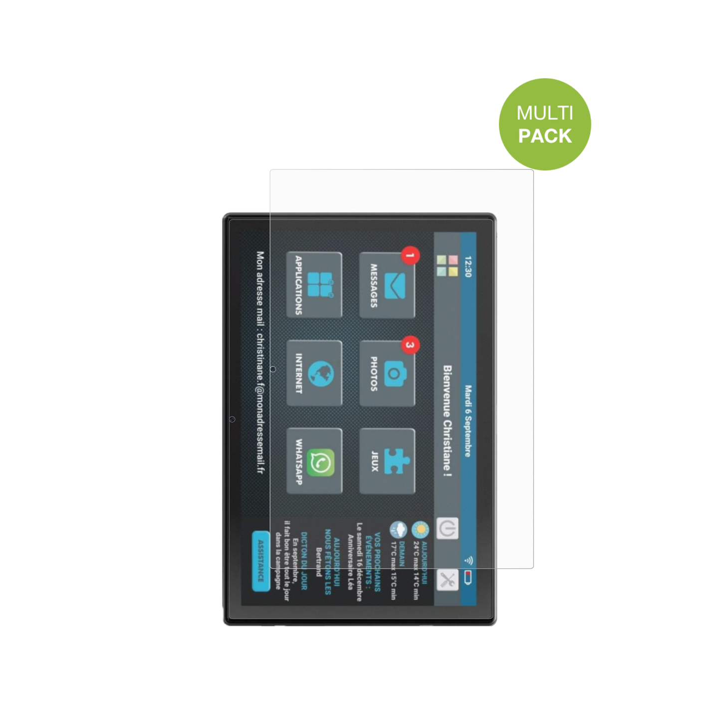FacilotabT60-DE mit aufgebrachter dipos Displayschutzfolie, die lästige Fingerabdrücke minimiert