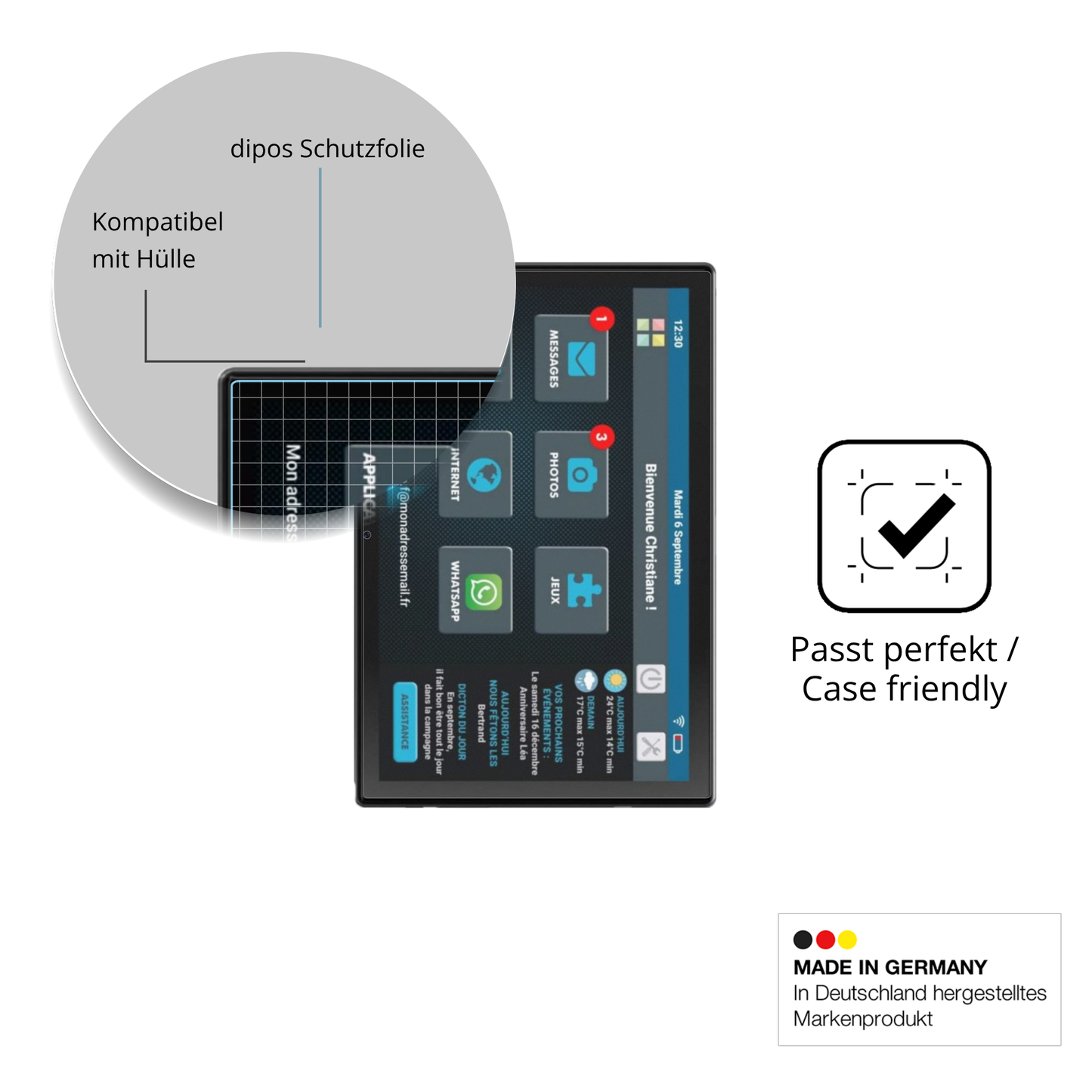 Schutzfolie mit optimaler Passform, zur Verwendung mit Hüllen geeignet