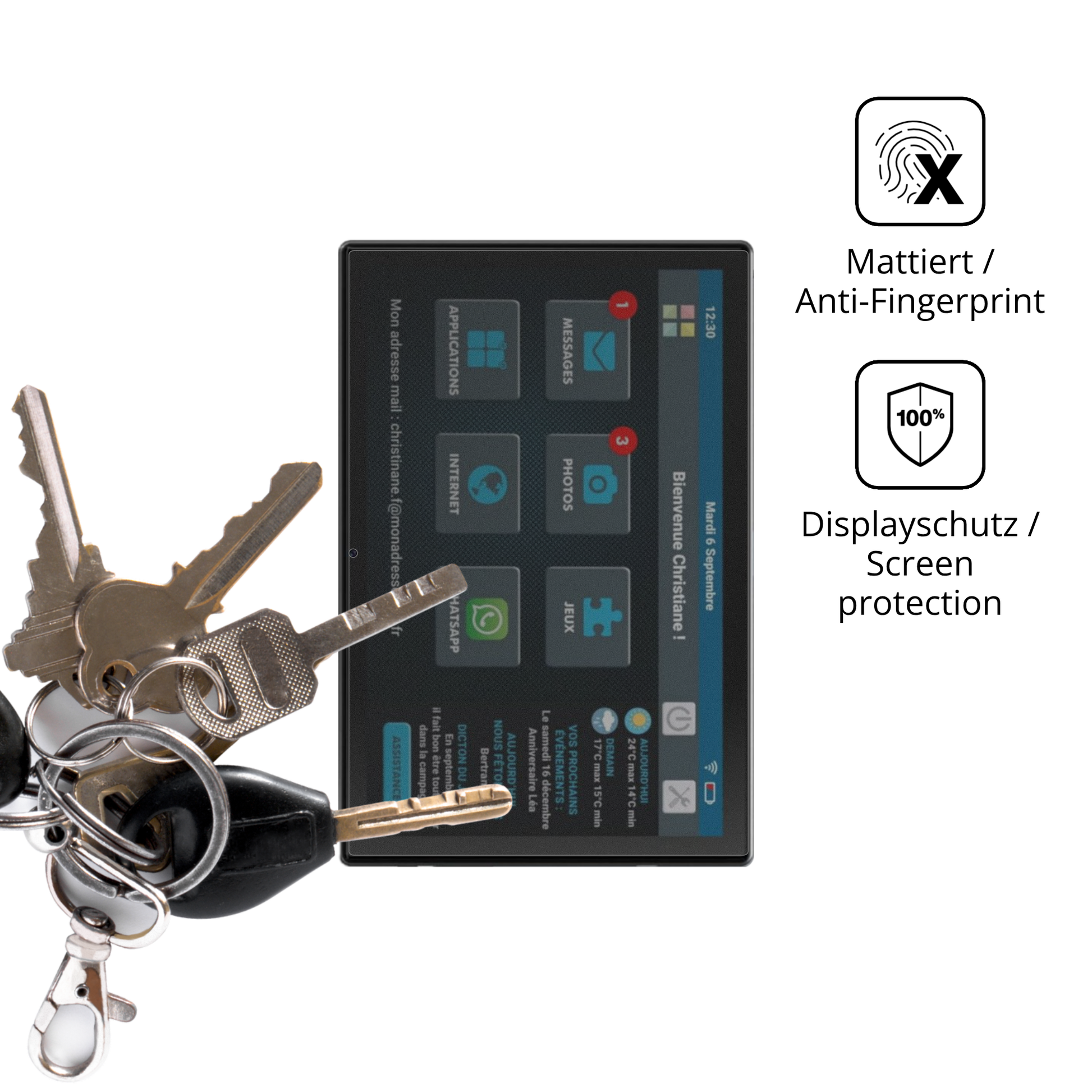 dipos Displayschutz für Facilotab T60-DE, mattierte Oberfläche, Blickschutzfilter und perfekter Passform