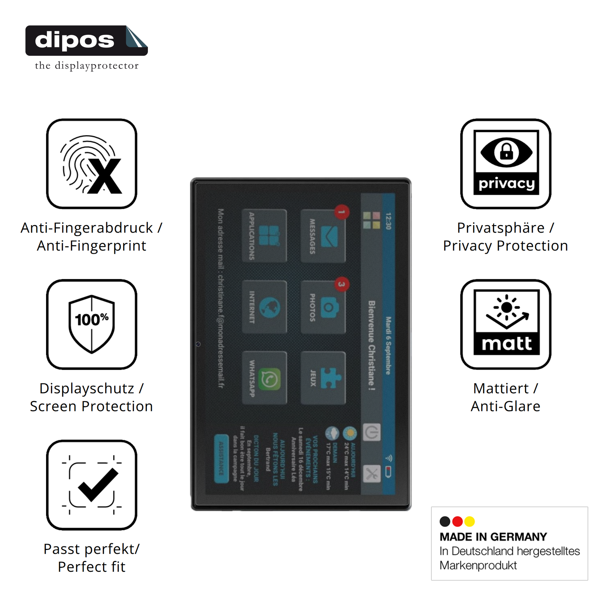 Privatsphäre-Schutz durch Sichtschutz-Folie passend zugeschnitten für Facilotab T60-DE