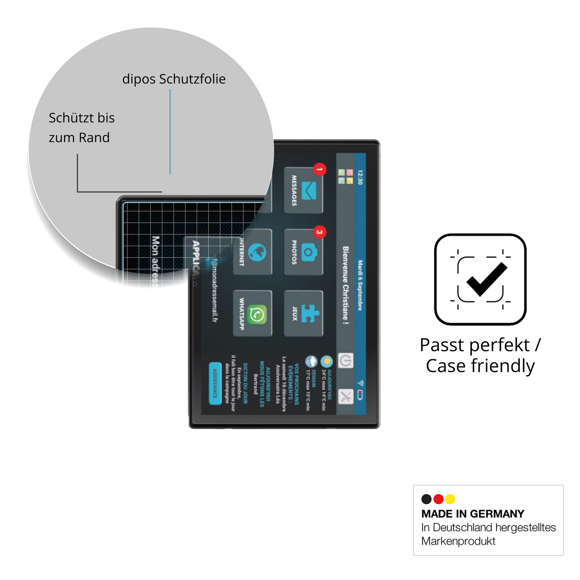 Schutzglasfolie mit optimaler Passform, zur Verwendung mit Hüllen geeignet
