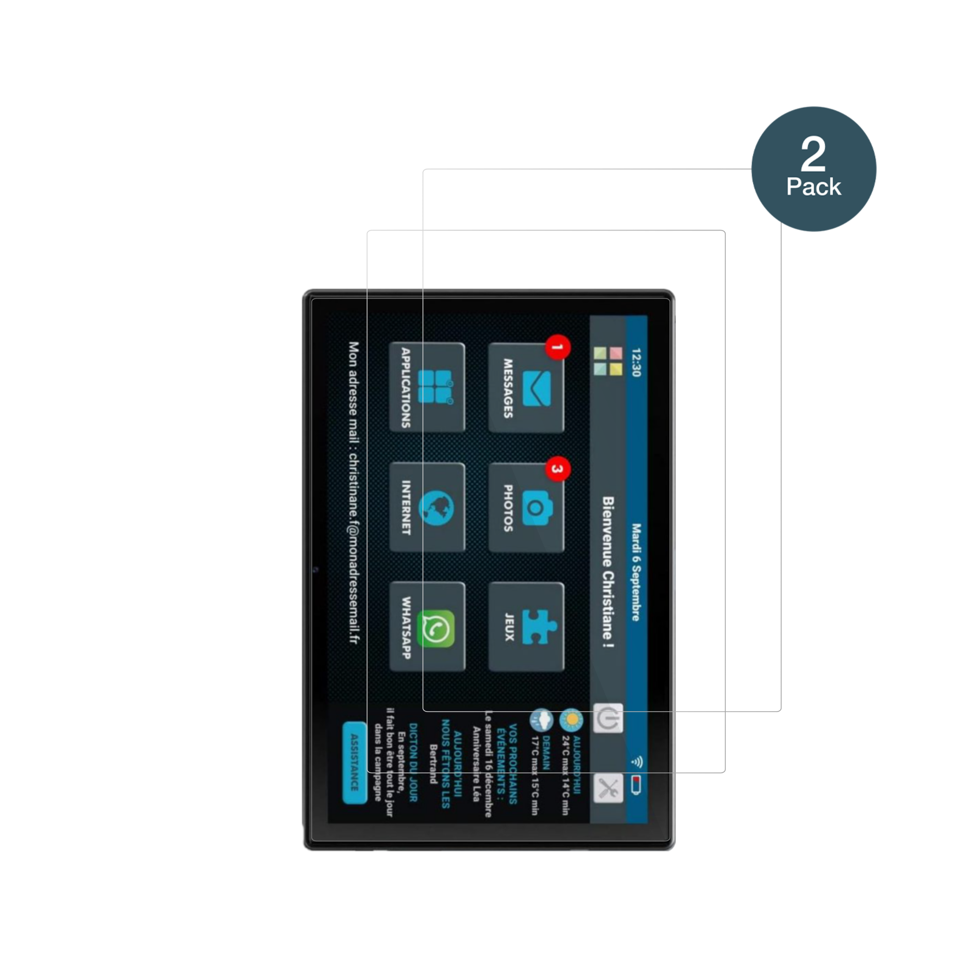 FacilotabT60-DE mit aufgebrachter dipos Flex Schutzfolie, glasklare Darstellung ohne Einschränkungen