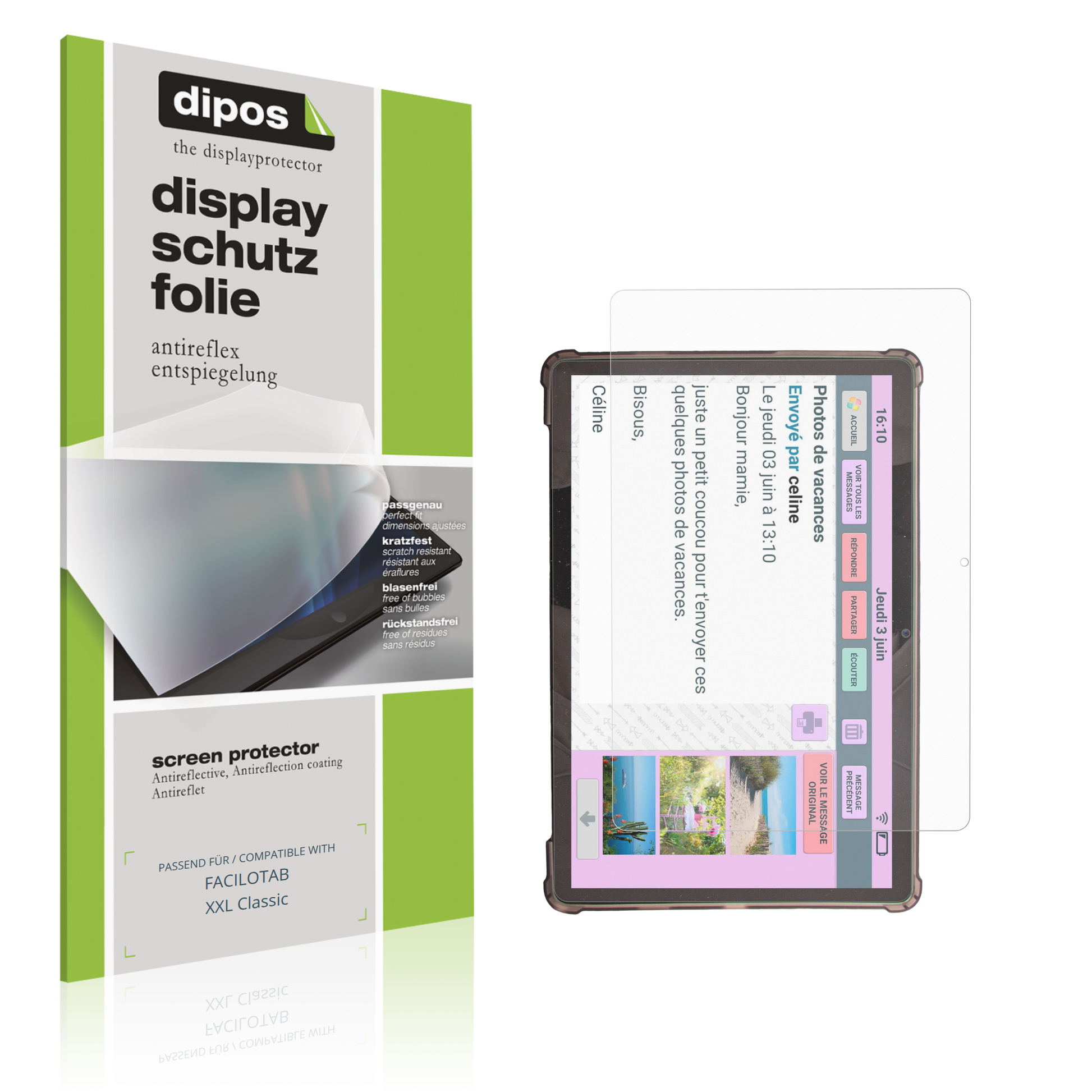 Matte Displayschutzfolie von dipos passend für FACILOTAB XXL Classic, präziser Zuschnitt und blasenfrei montiert