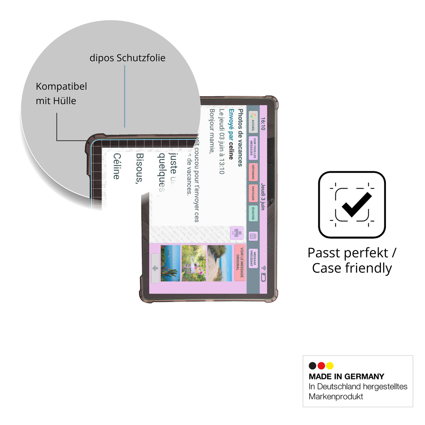 Schutzfolie mit optimaler Passform, zur Verwendung mit Hüllen geeignet