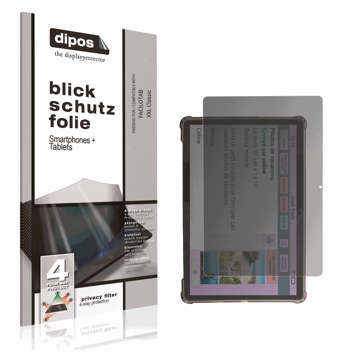 Blickschutzfolie von dipos passend für FACILOTAB XXL Classic, präziser Zuschnitt und blasenfrei montiert