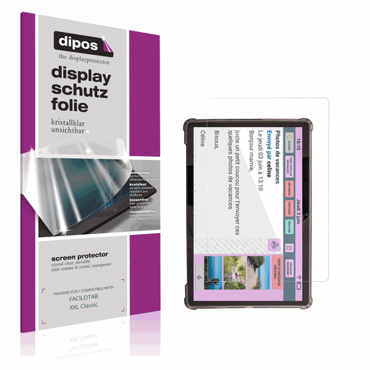 Klare Displayschutzfolie von dipos passend für FACILOTAB XXL Classic, präziser Zuschnitt und blasenfrei montiert