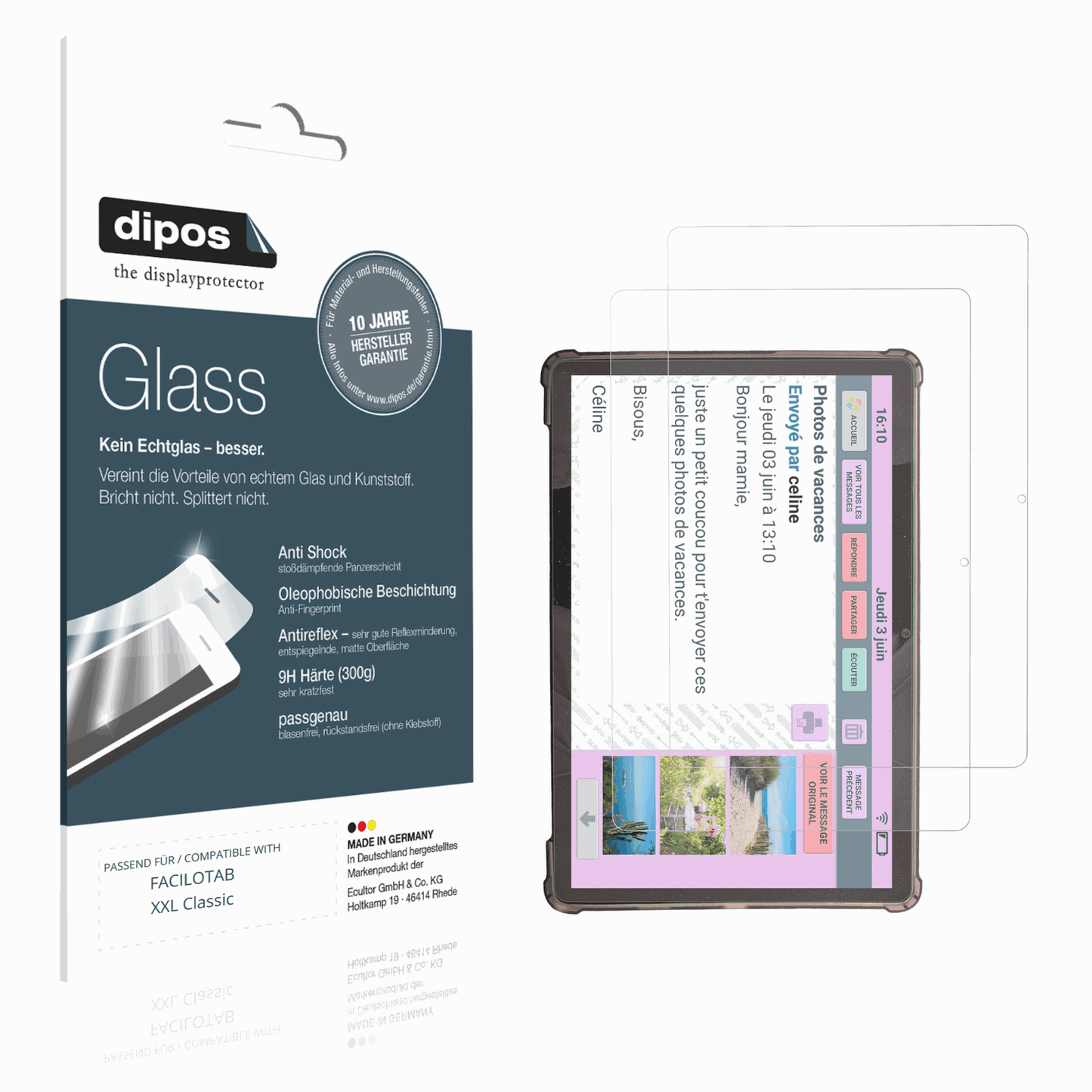 Matte Displayschutzfolie von dipos passend für FACILOTAB XXL Classic, 9H kratzfest und blasenfrei montiert