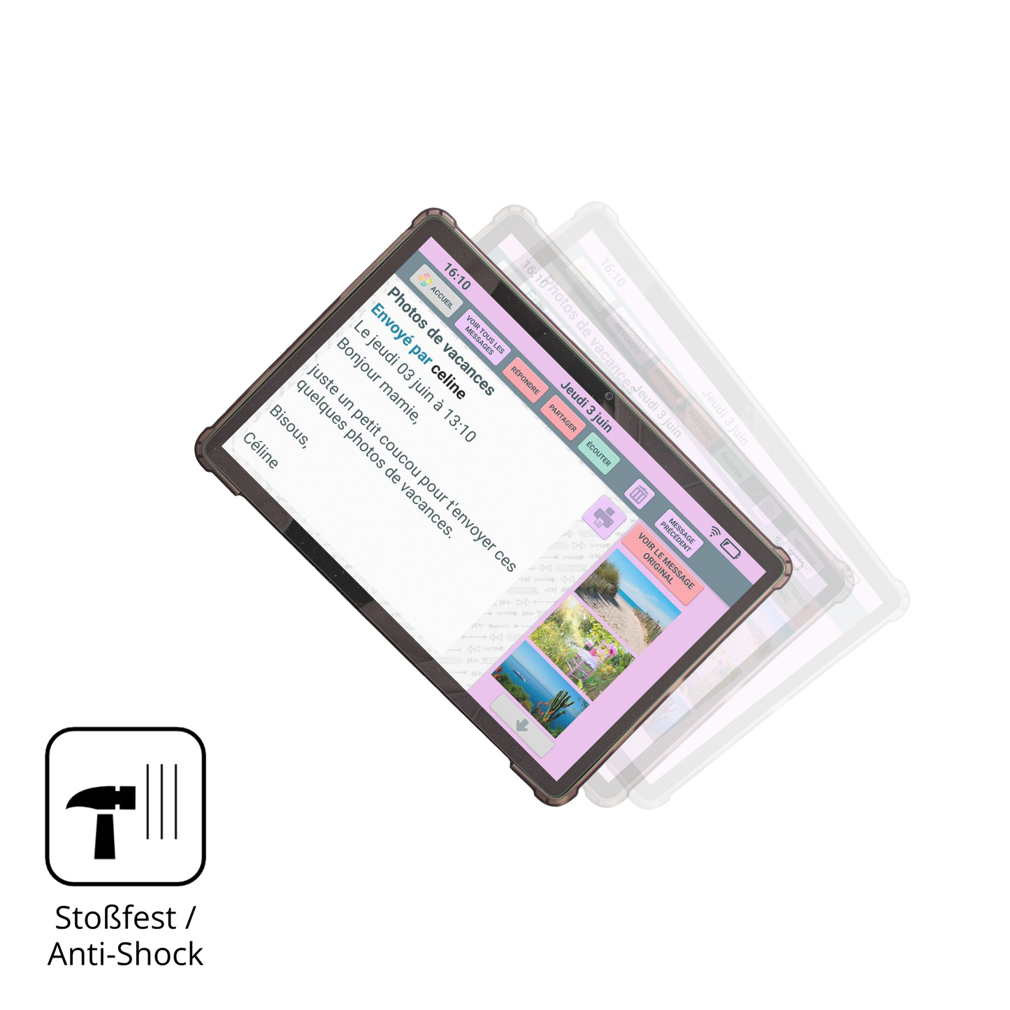 Schutz gegen Kratzer auf dem FACILOTAB XXL Classic Glas durch Schlüssel, Stöße gegen die Tischkante oder Stürze