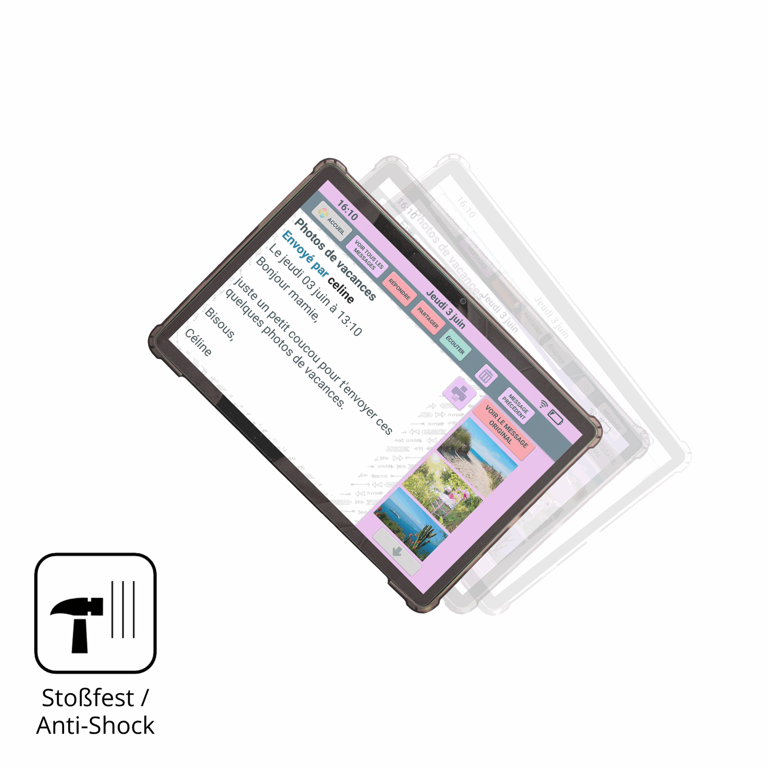 Schutz gegen Kratzer auf dem FACILOTAB XXL Classic Glas durch Schlüssel, Stöße gegen die Tischkante oder Stürze