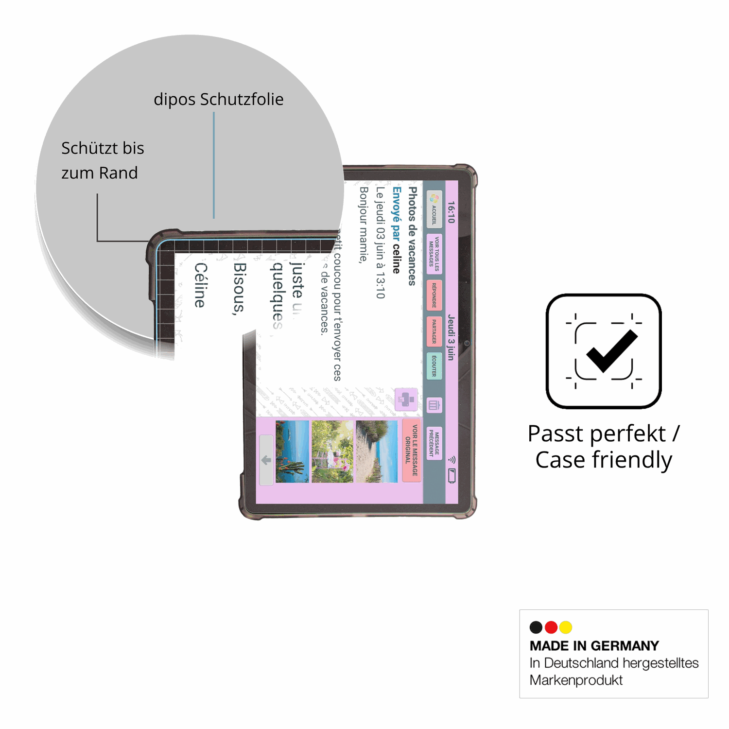 Schutzglasfolie mit optimaler Passform, zur Verwendung mit Hüllen geeignet