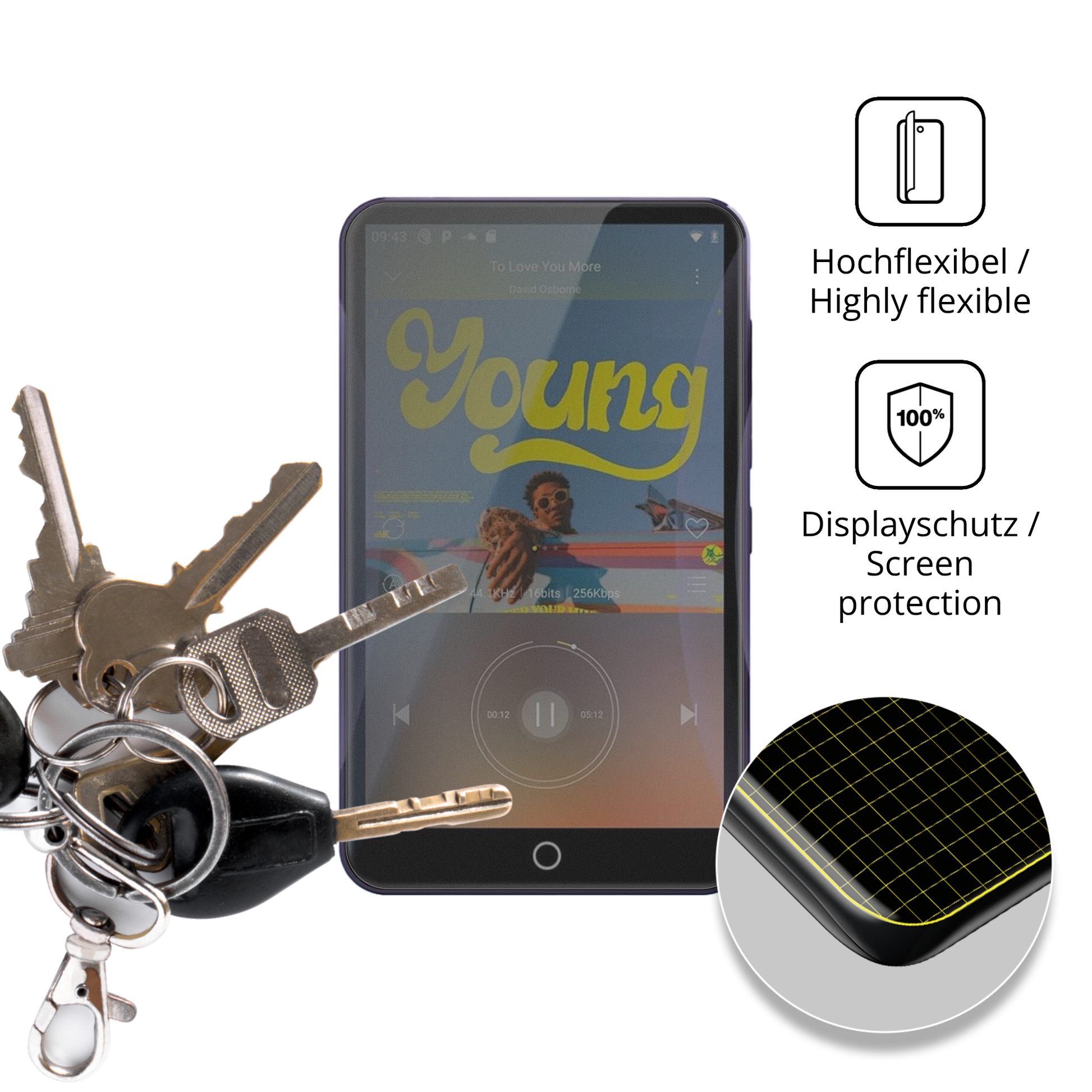 dipos Displayschutz für Fanvace EU-M31 MP3-Player, mit Blickschutzfilter und perfekter Passform auch für die Rundungen