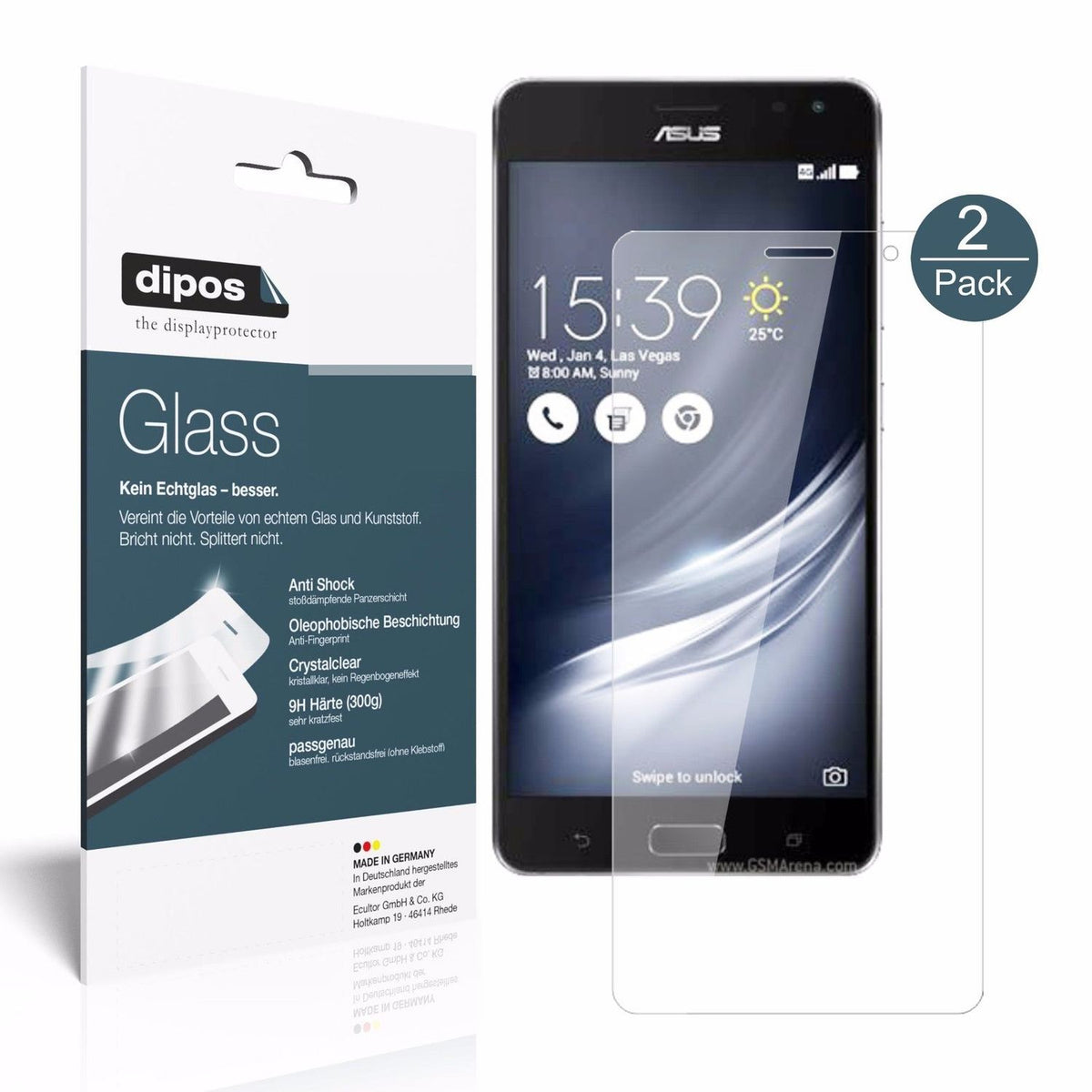 2x 9H Clear Screen Protector for Asus ZenFone AR – Shatterproof, Crystal Clear | dipos