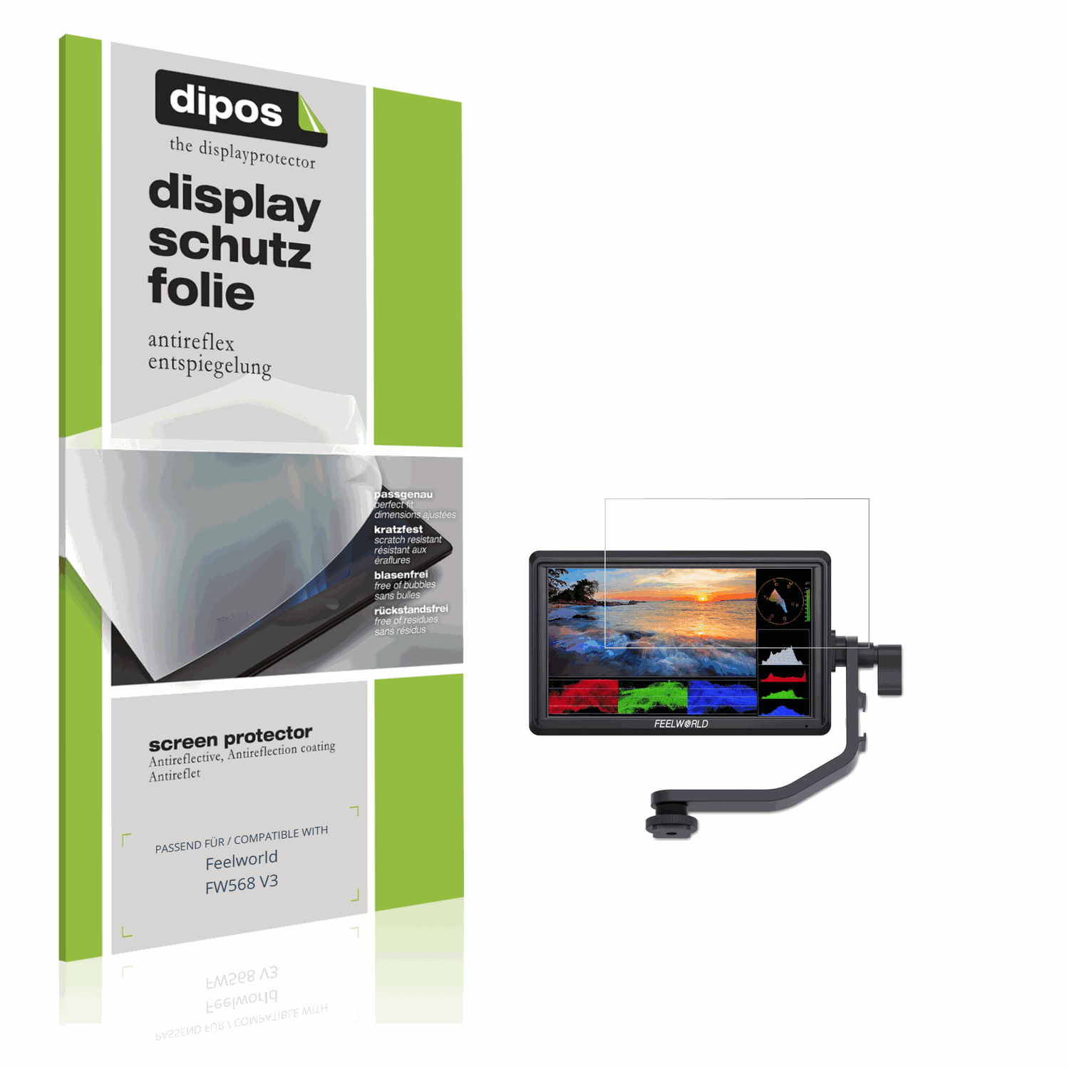 Matte Displayschutzfolie von dipos passend für Feelworld FW568 V3, präziser Zuschnitt und blasenfrei montiert