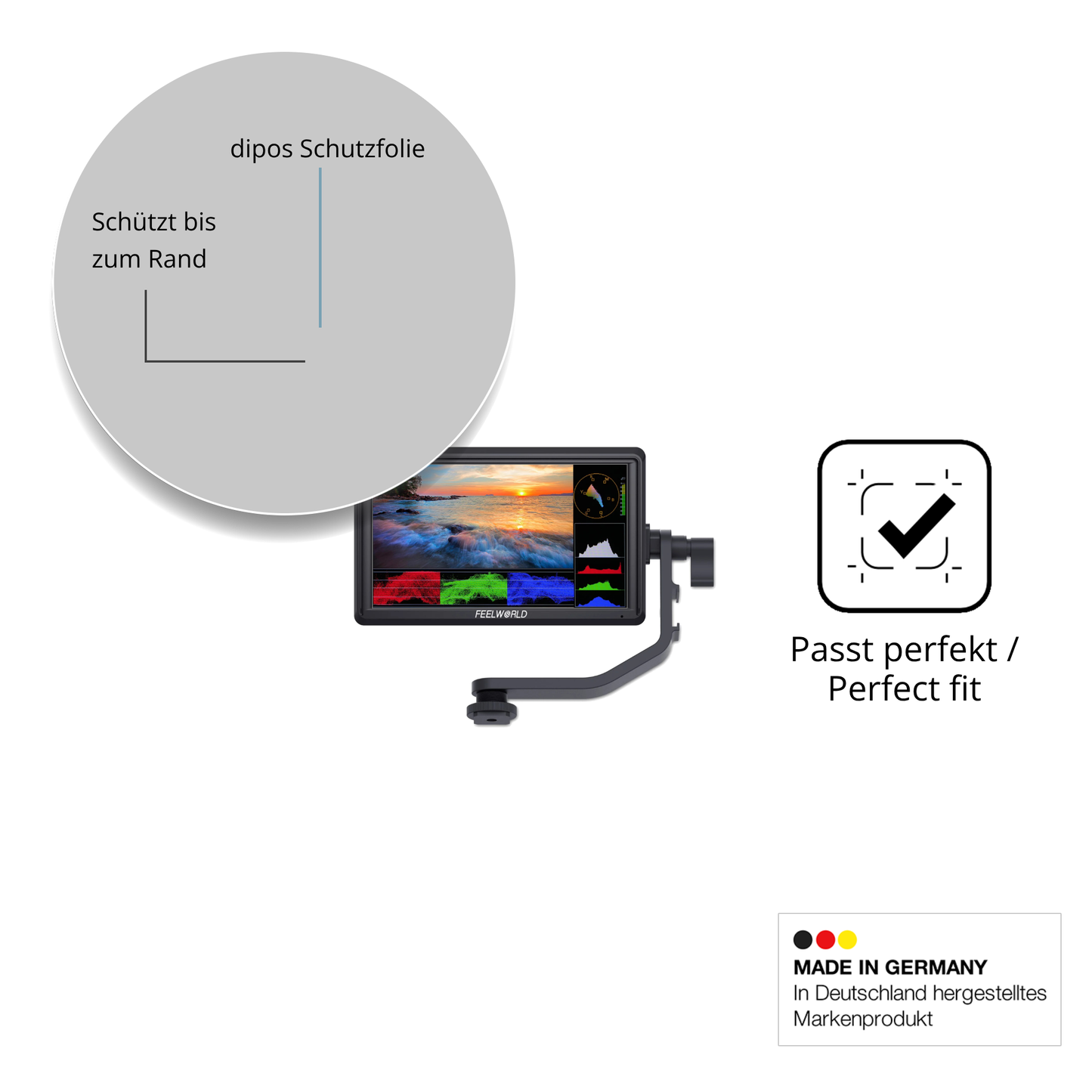 Schutz gegen Kratzer auf dem Feelworld FW568 V3 Glas durch Schlüssel oder Ähnliches