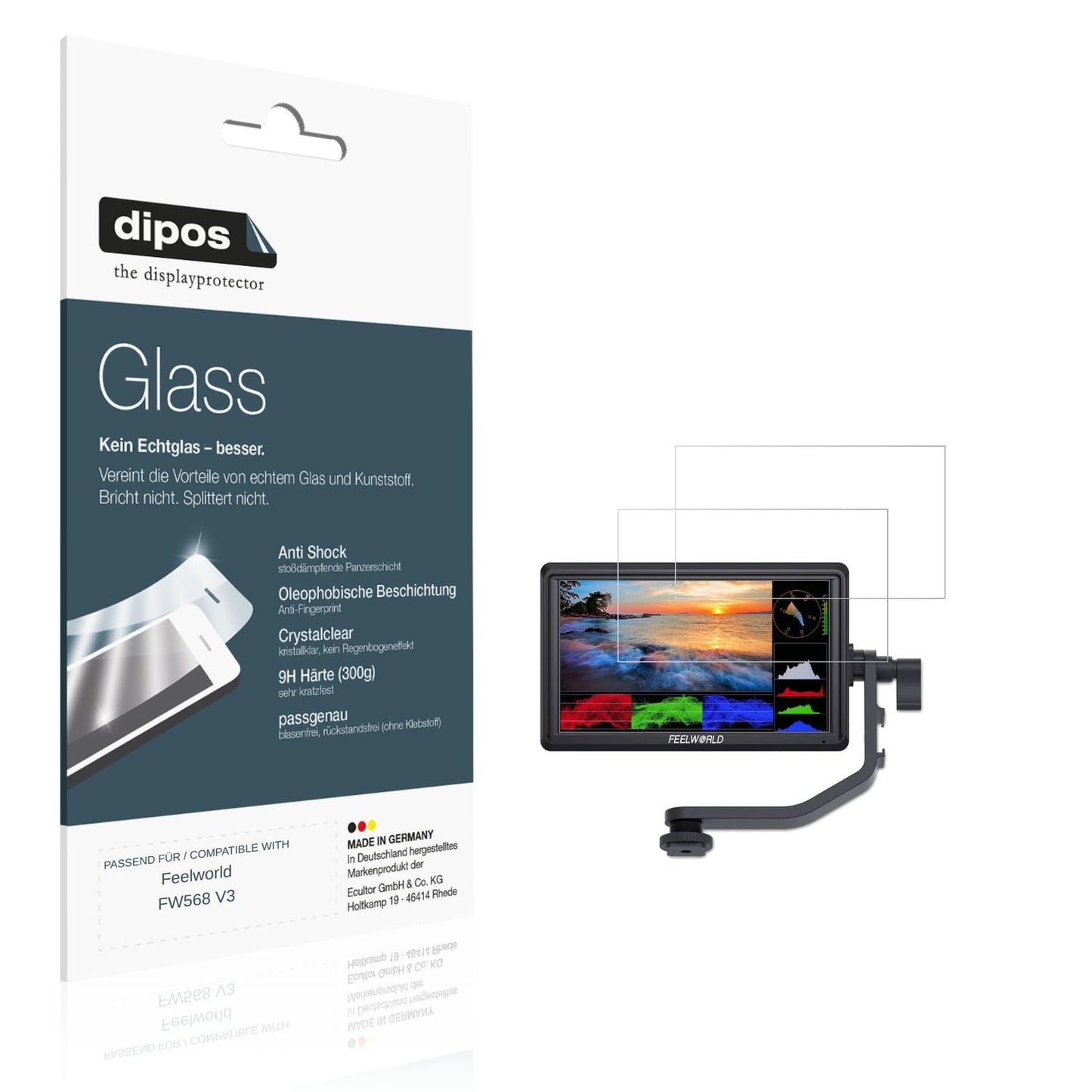 Klare Displayschutzfolie von dipos passend für Feelworld FW568 V3, 9H kratzfest und blasenfrei montiert