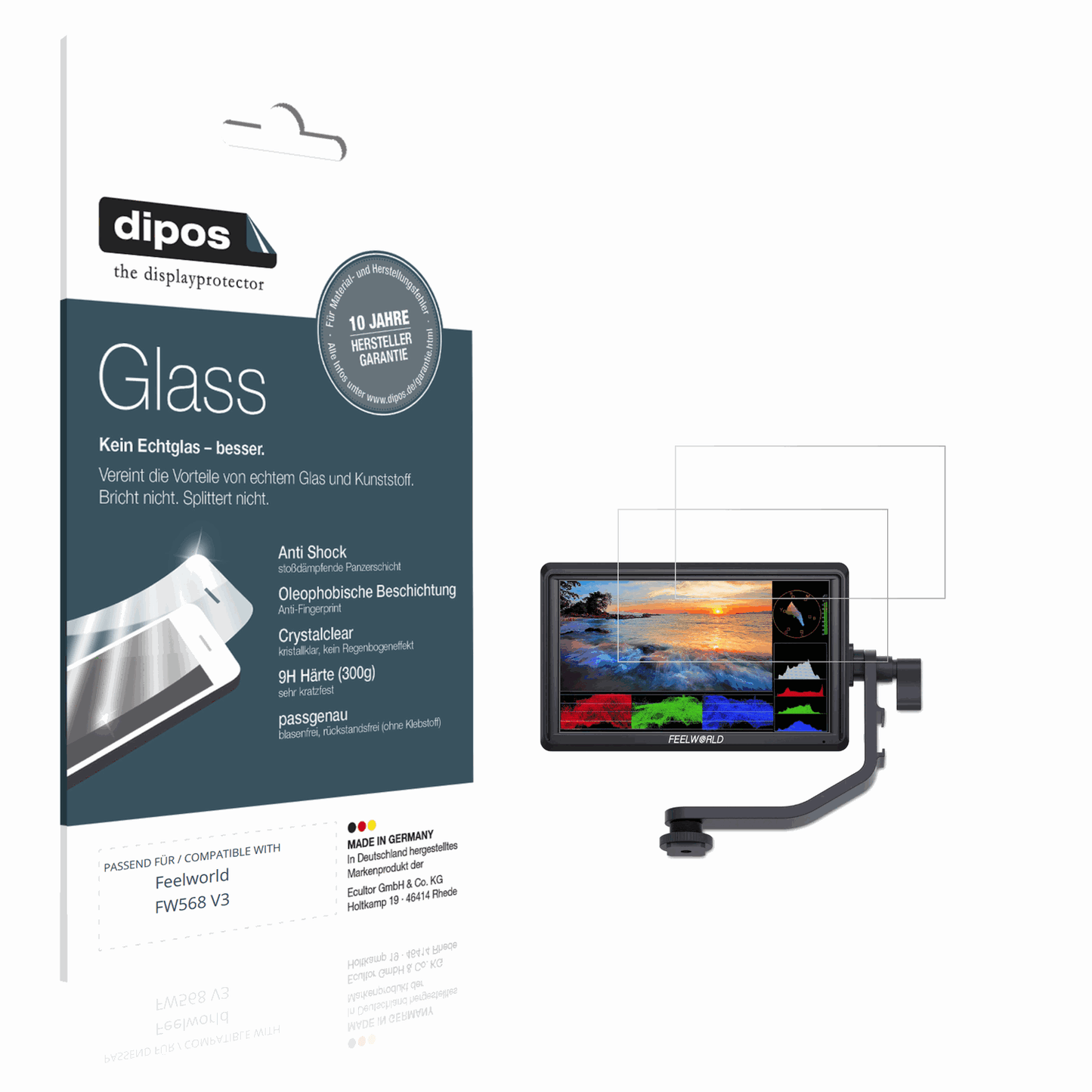 Klare Displayschutzfolie von dipos passend für Feelworld FW568 V3, 9H kratzfest und blasenfrei montiert