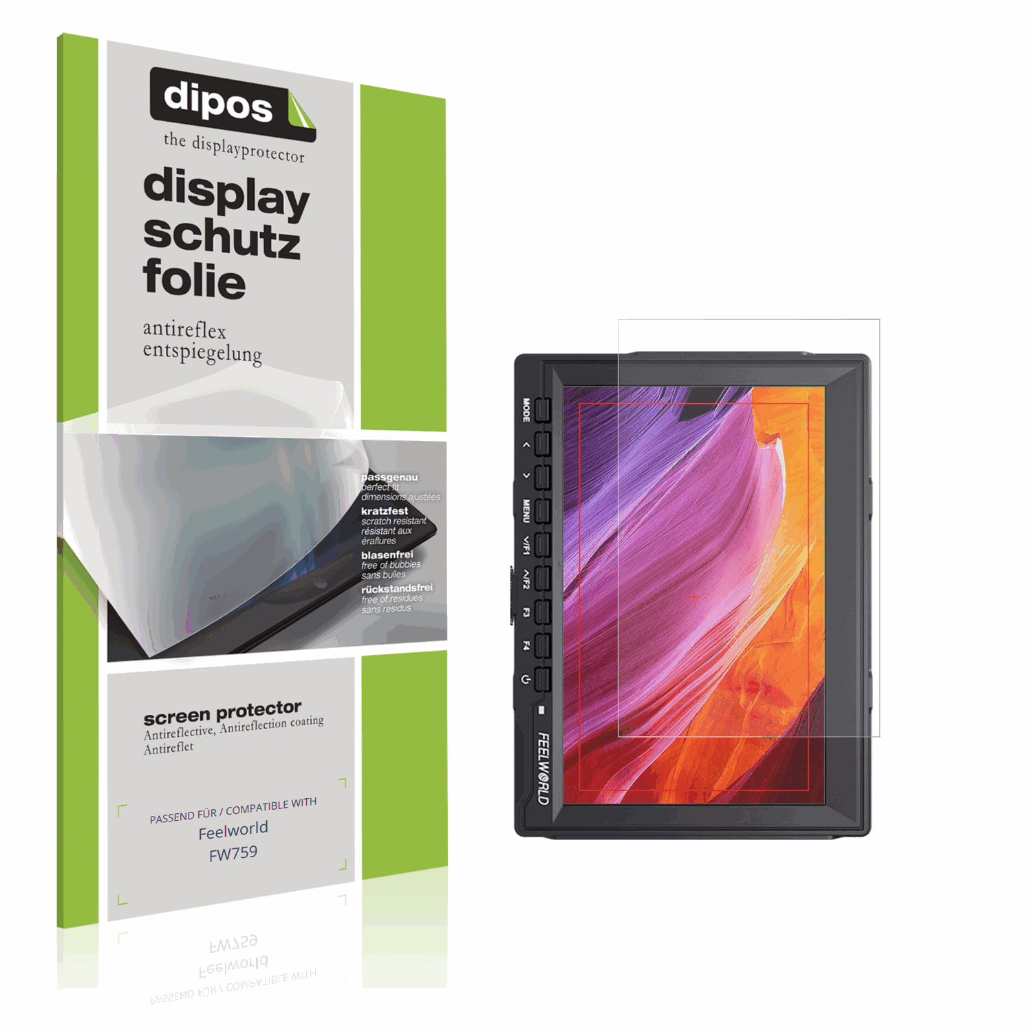 Matte Displayschutzfolie von dipos passend für Feelworld FW759, präziser Zuschnitt und blasenfrei montiert