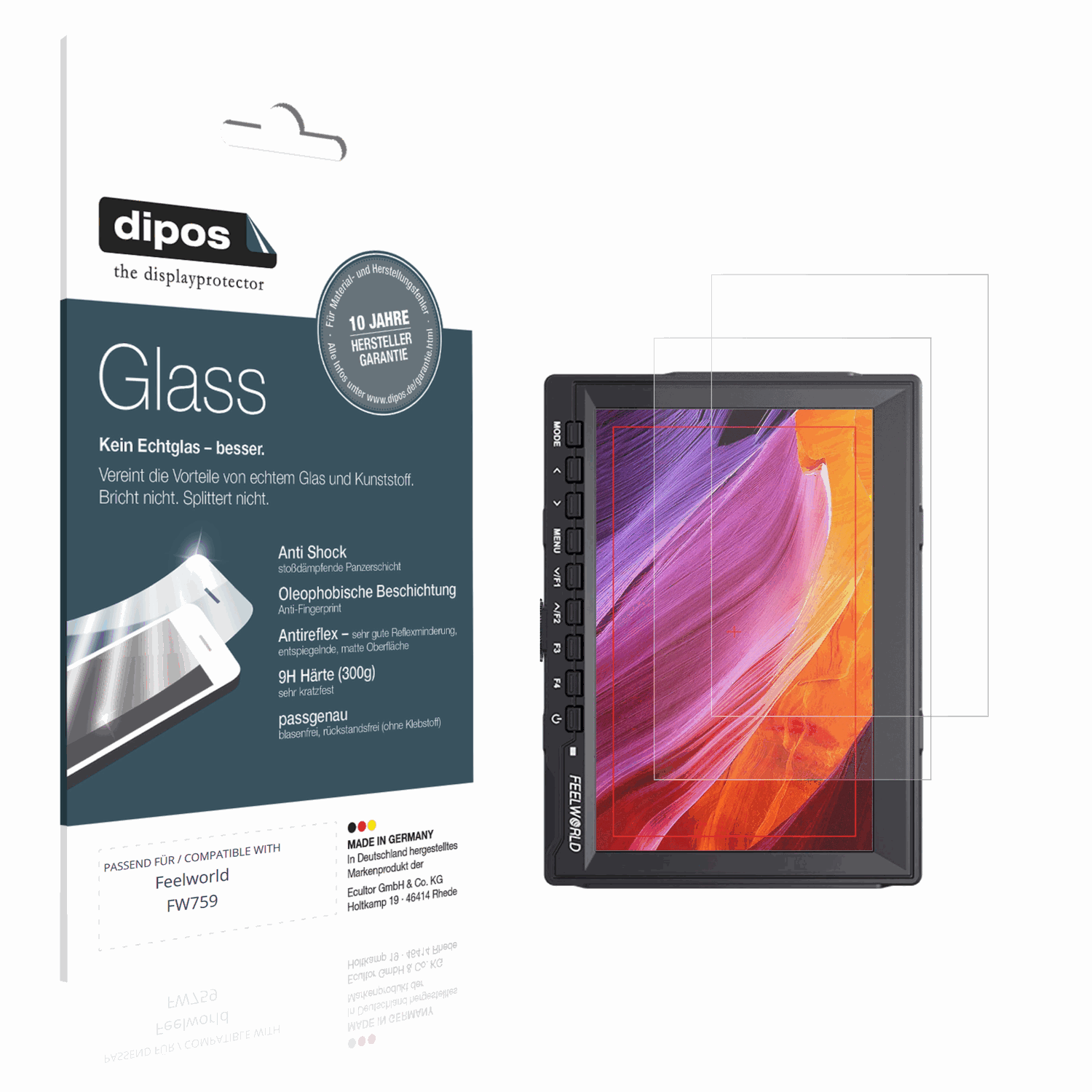 Matte Displayschutzfolie von dipos passend für Feelworld FW759, 9H kratzfest und blasenfrei montiert