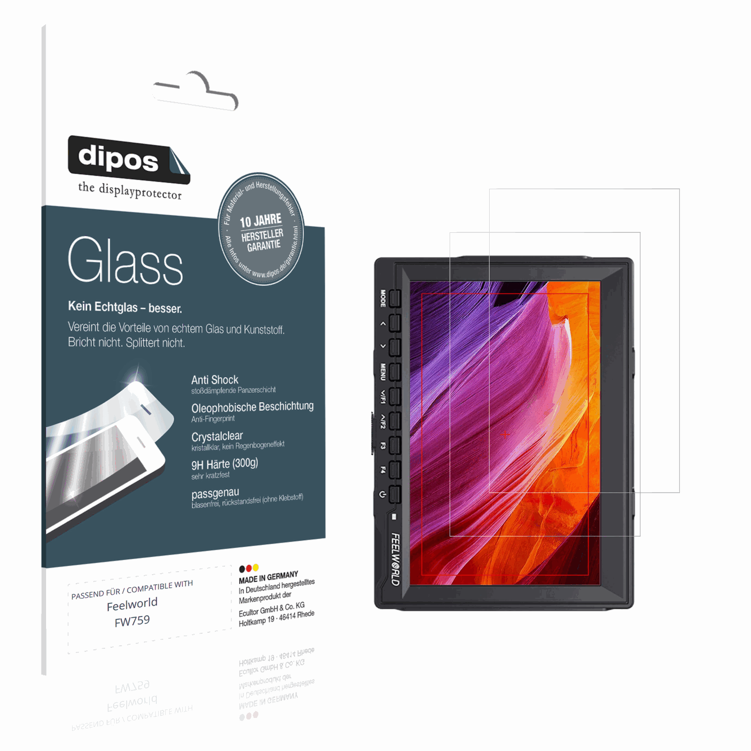 Klare Displayschutzfolie von dipos passend für Feelworld FW759, 9H kratzfest und blasenfrei montiert