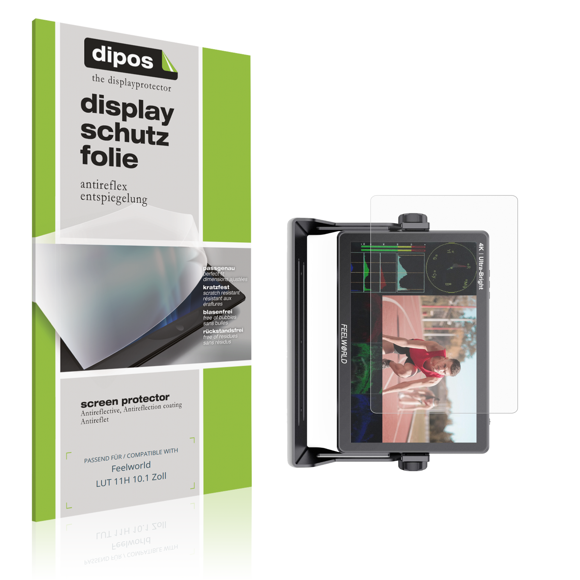 Matte Displayschutzfolie von dipos passend für Feelworld LUT 11H 10.1 Zoll, präziser Zuschnitt und blasenfrei montiert