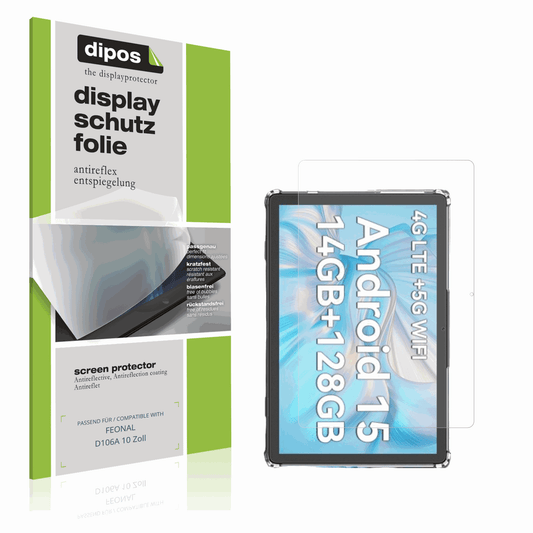 Matte Displayschutzfolie von dipos passend für FEONAL D106A 10 Zoll, präziser Zuschnitt und blasenfrei montiert