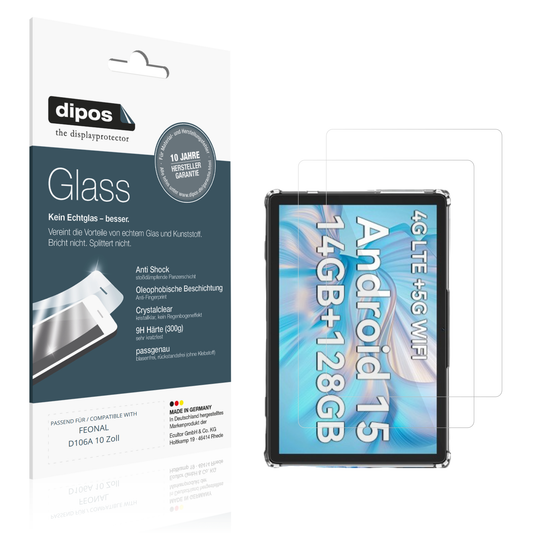 Klare Displayschutzfolie von dipos passend für FEONAL D106A 10 Zoll, 9H kratzfest und blasenfrei montiert