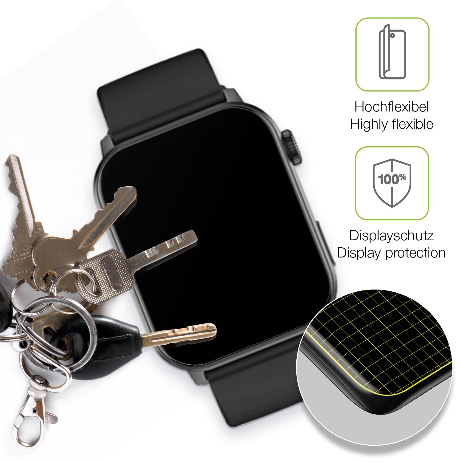 dipos Displayschutz für Fireboltt Ninja Bell, transparente Oberfläche, perfekte Passform auch für die Rundungen