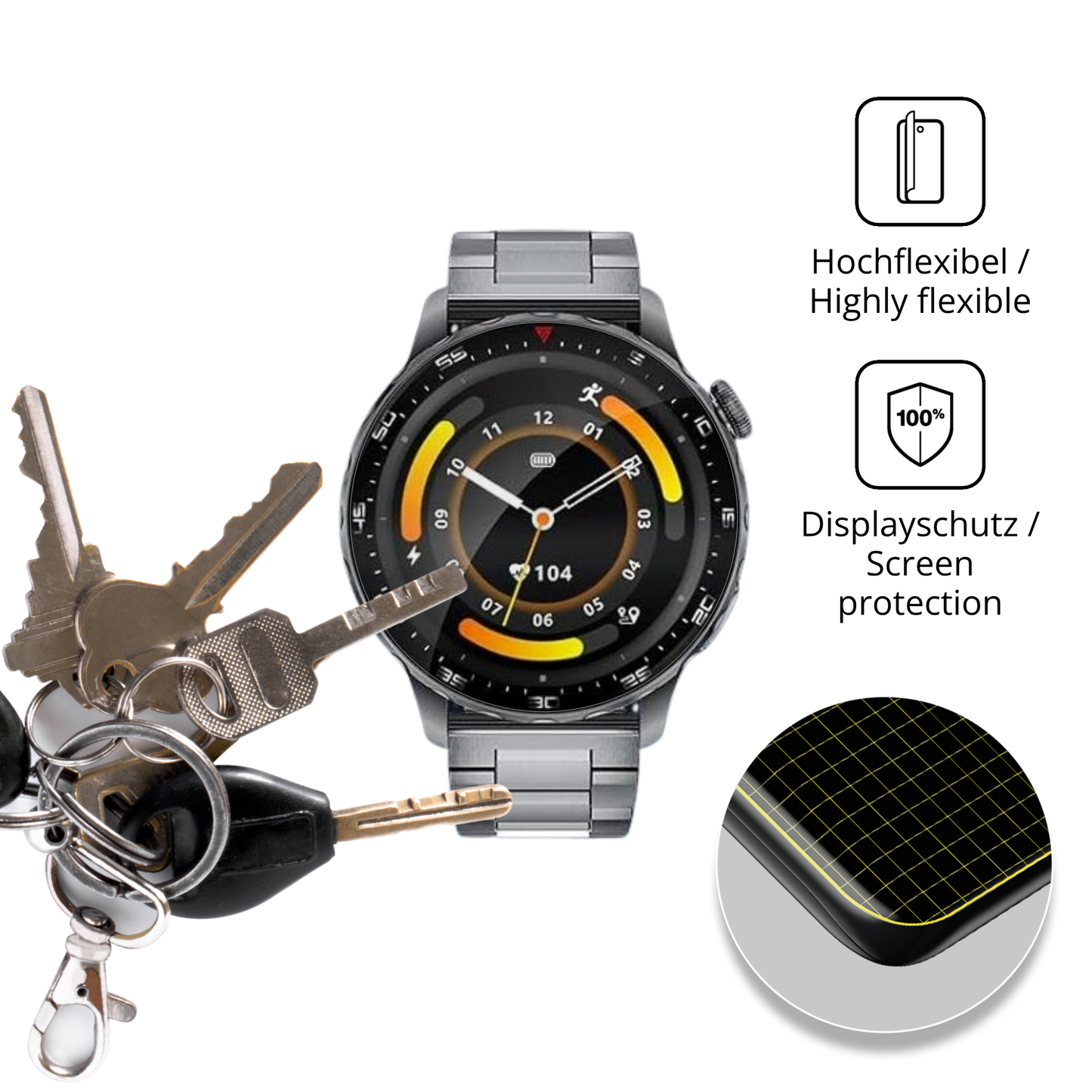 dipos Displayschutz für FITFLEX 1.43 Zoll Smartwatch, transparente Oberfläche, geringe Dicke und perfekte Passform