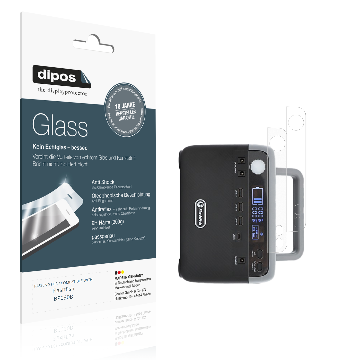 Matte Displayschutzfolie von dipos passend für Flashfish BP030B, 9H kratzfest und blasenfrei montiert